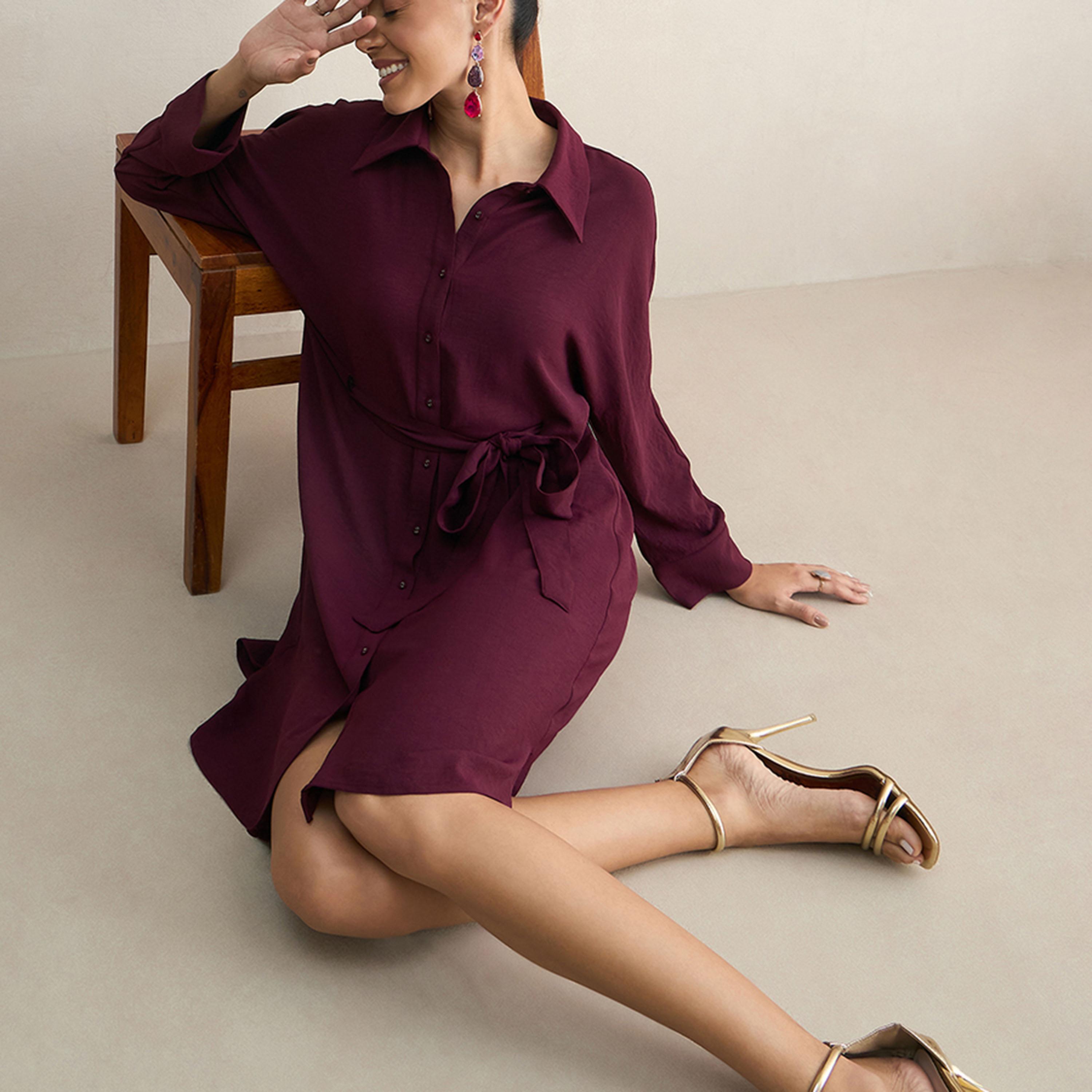 Femmella X Styli  Solid Shirt Midi Dress with High Low Hem-women-clothing-dresses-image-8