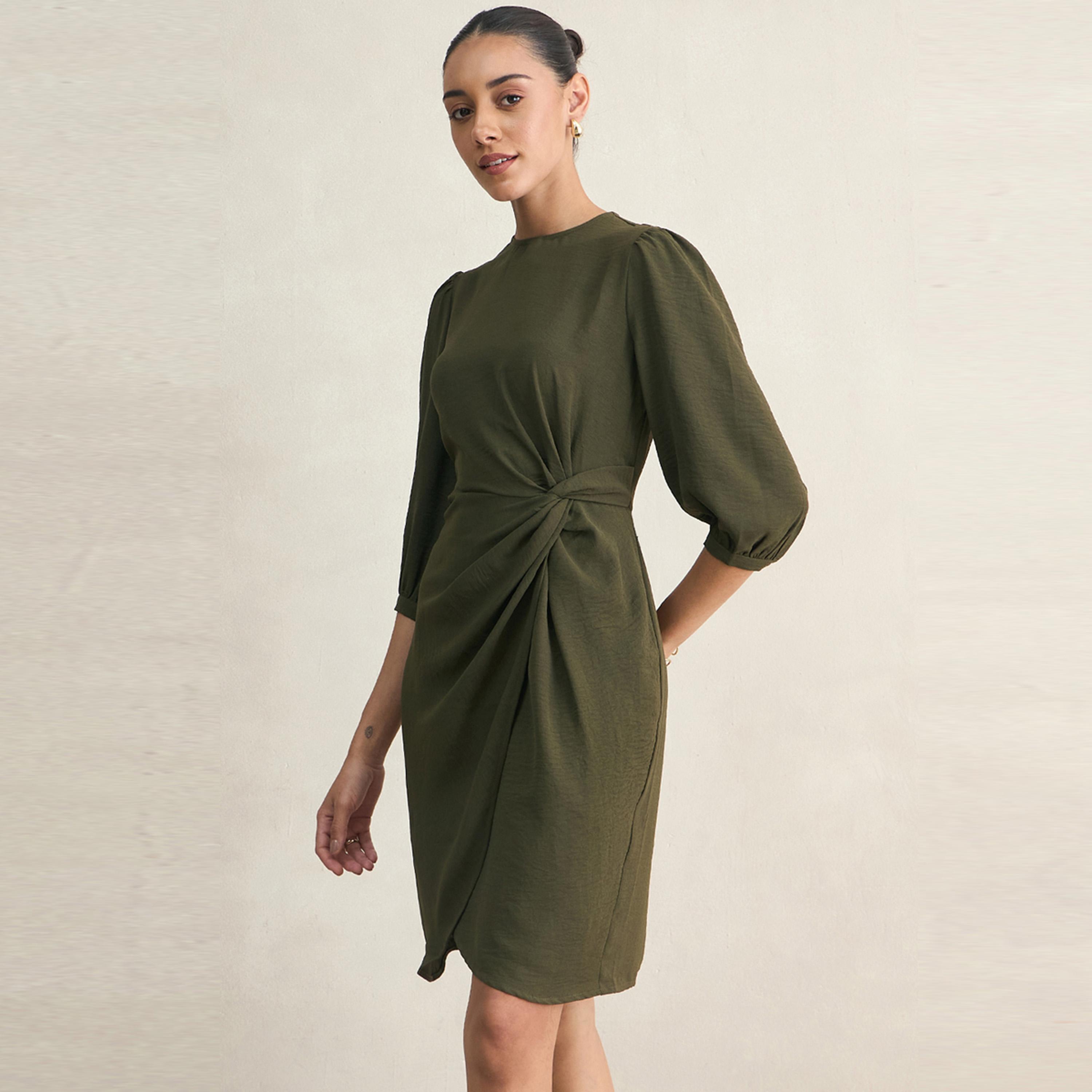 فستان بطول الركبة ونمط لف فِميلا × ستايلي-women-clothing-dresses-image-2