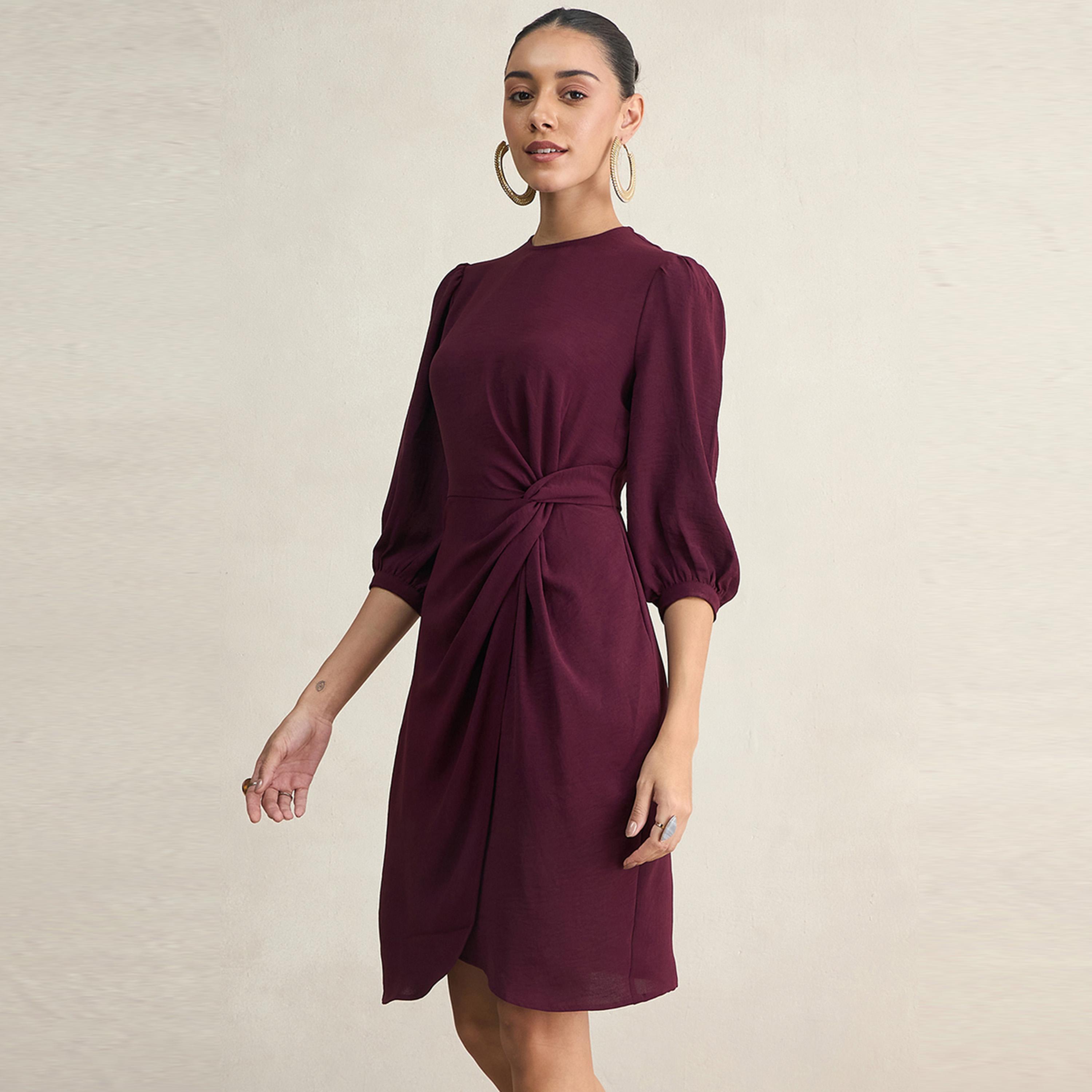 فستان بطول الركبة ونمط لف فِميلا × ستايلي-women-clothing-dresses-image-2
