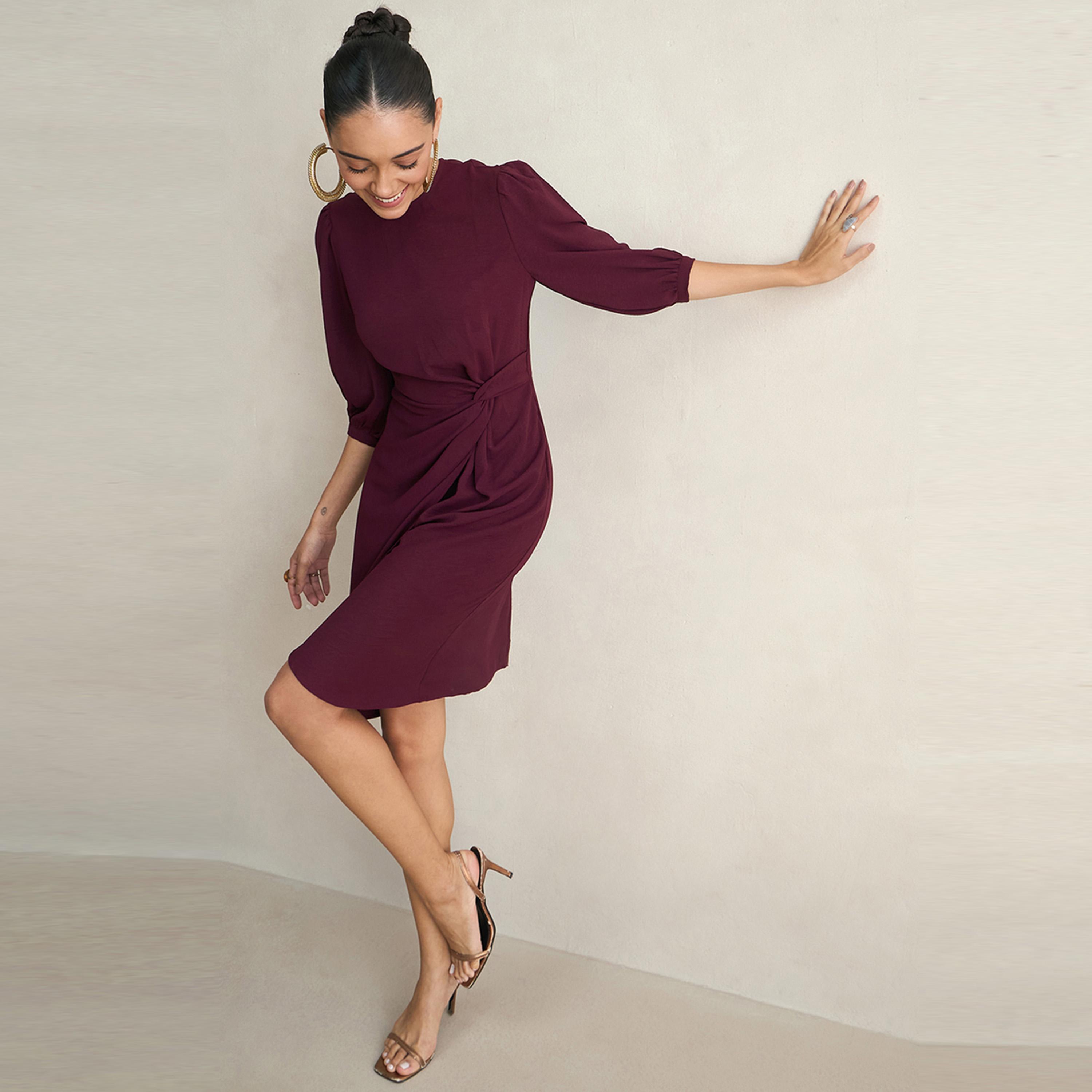 فستان بطول الركبة ونمط لف فِميلا × ستايلي-women-clothing-dresses-image-5