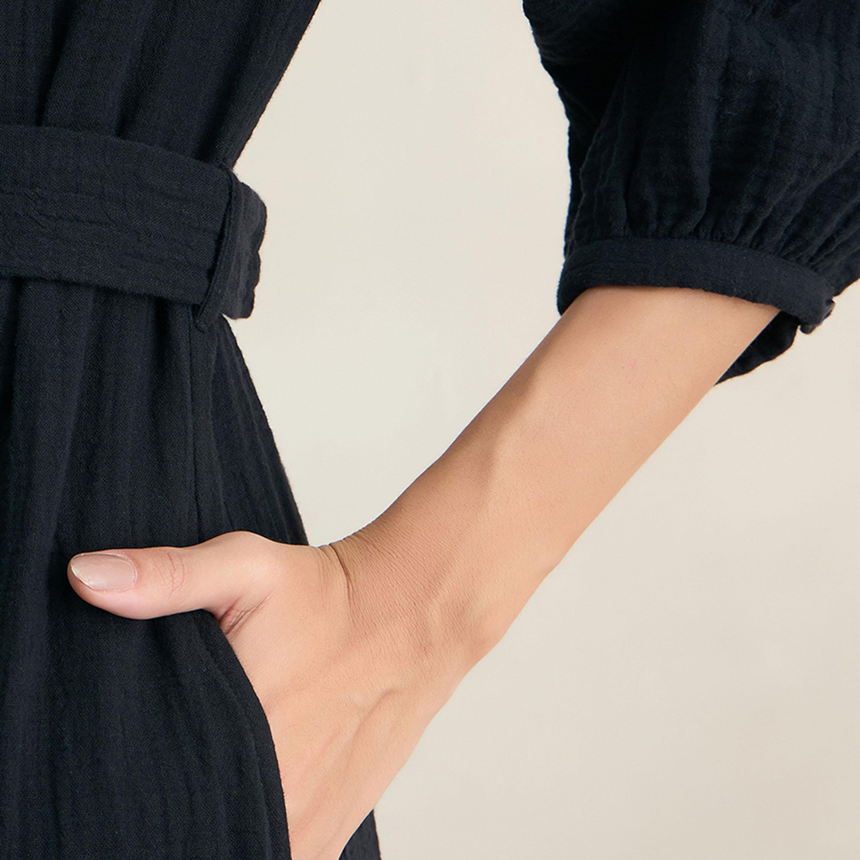 فستان طويل بياقة مع حزام خصر فِميلا × ستايلي-women-clothing-dresses-image-4