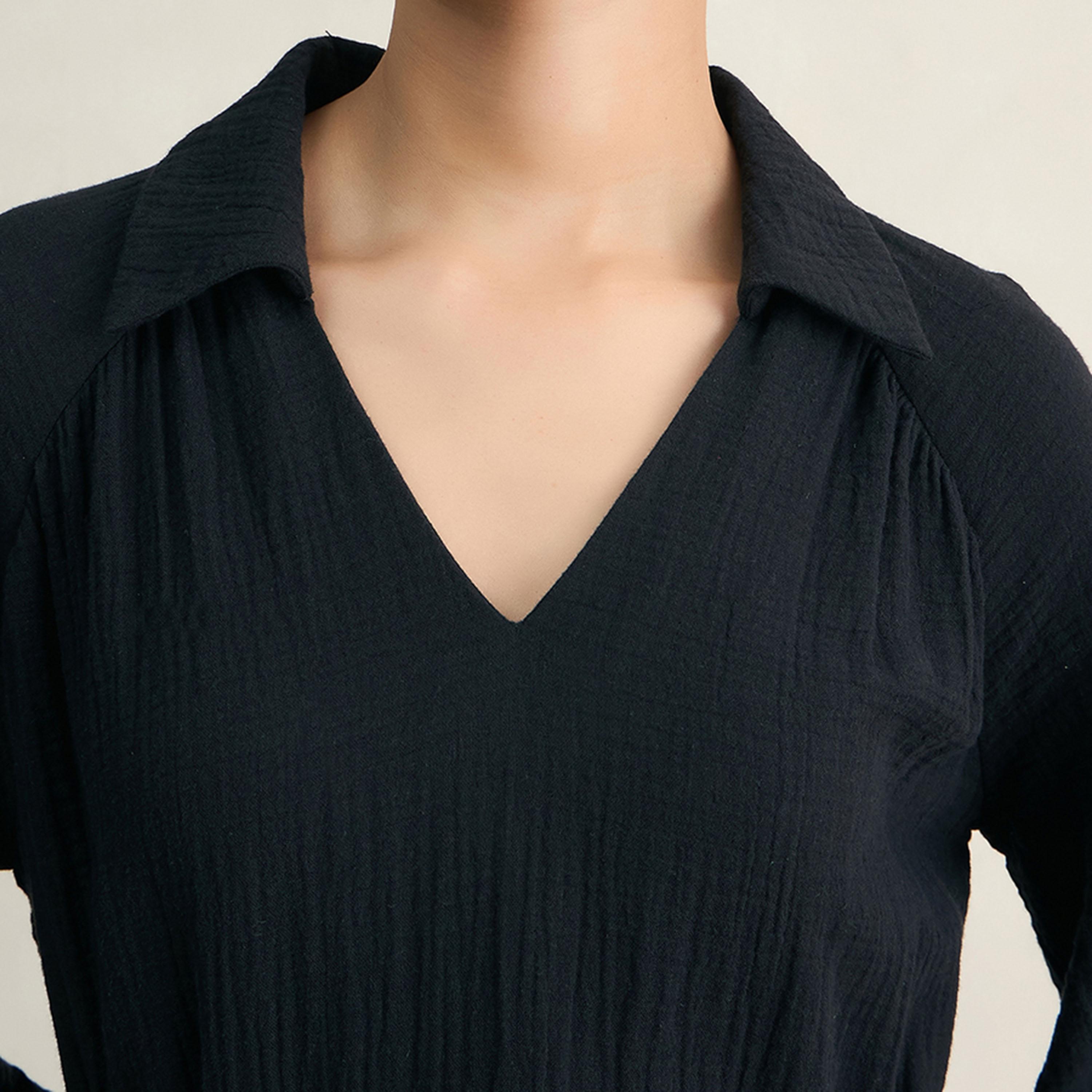 فستان طويل بياقة مع حزام خصر فِميلا × ستايلي-women-clothing-dresses-image-5
