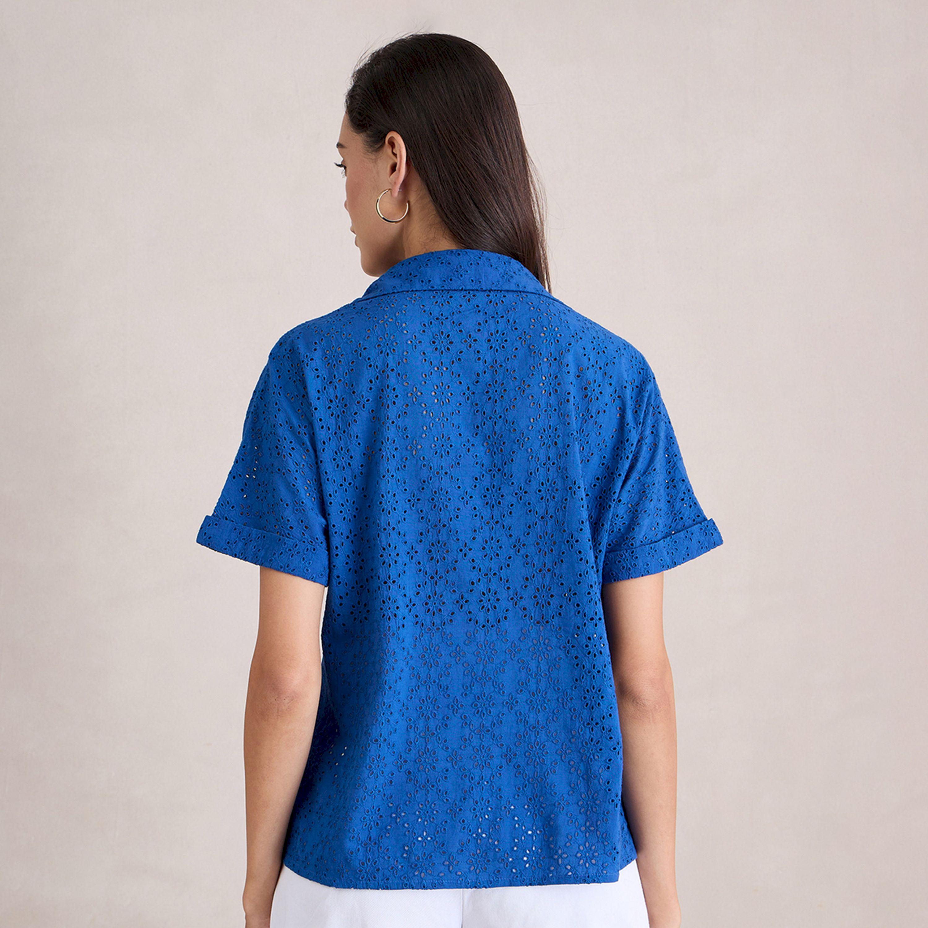 Femmella X Styli  Schiffli Short Sleeve Shirt with Pocket-women-clothing-shirtsandblouses-shirts-image-3