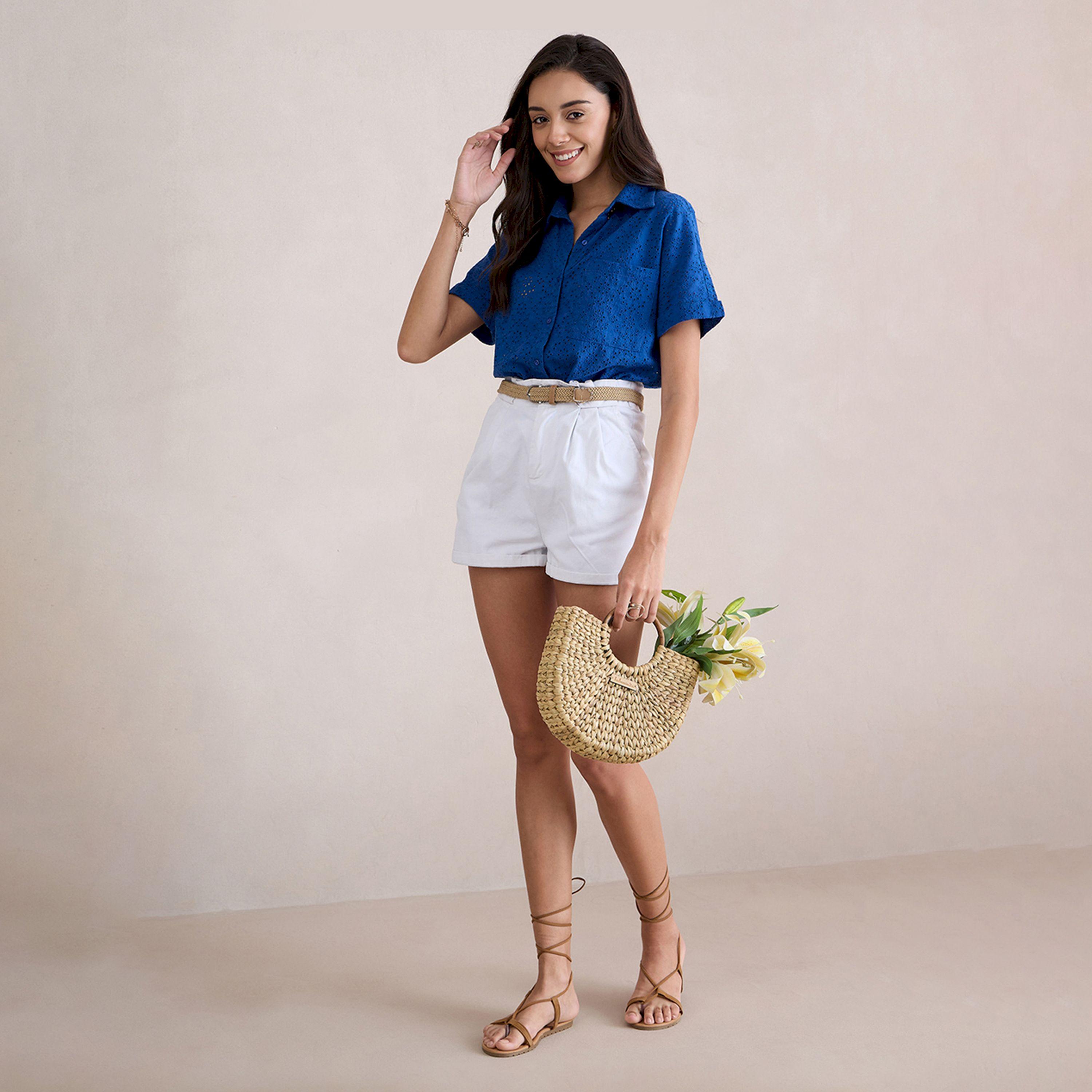 Femmella X Styli  Schiffli Short Sleeve Shirt with Pocket-women-clothing-shirtsandblouses-shirts-image-5