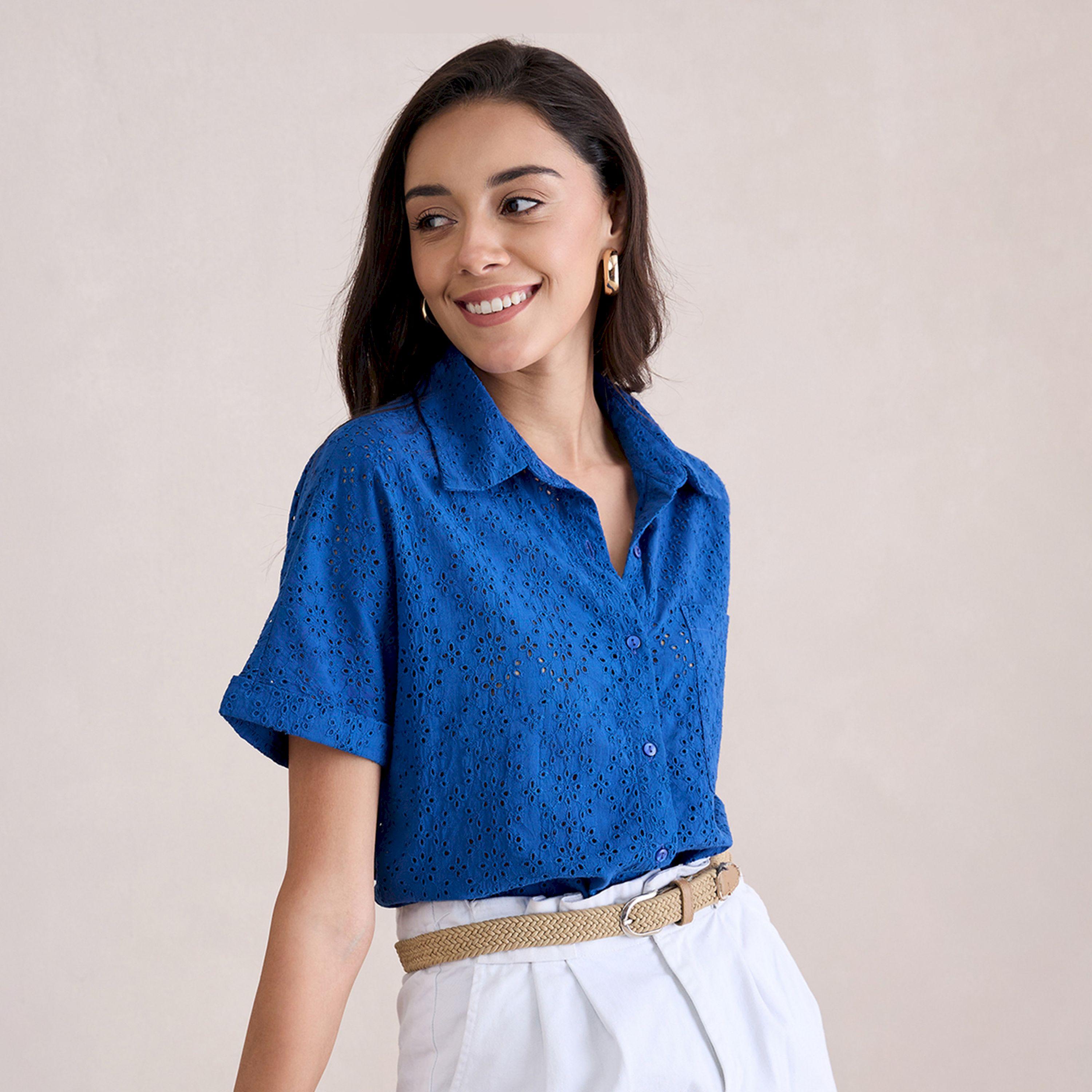 Femmella X Styli  Schiffli Short Sleeve Shirt with Pocket-women-clothing-shirtsandblouses-shirts-image-6