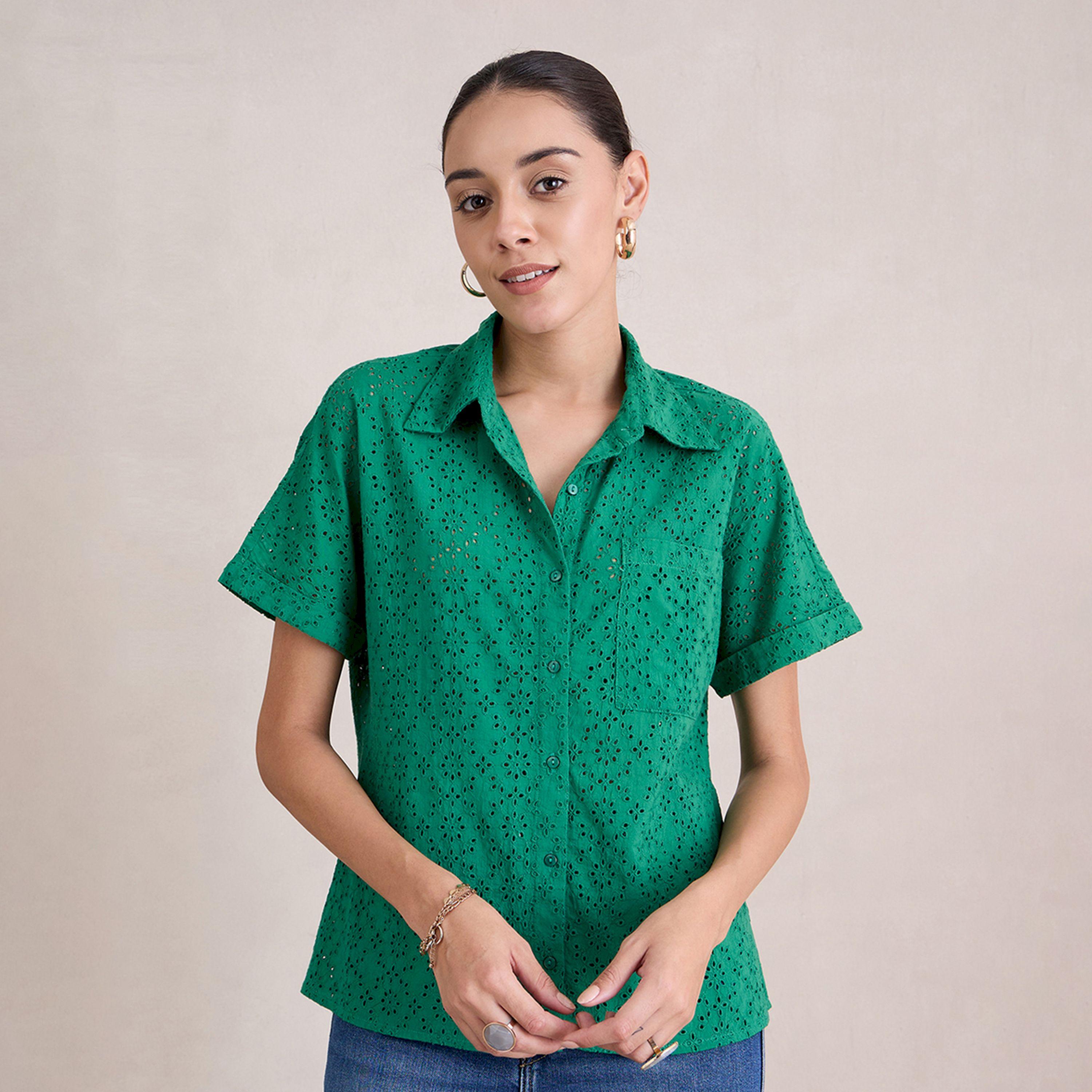 بلوزة شيفلي بأكمام قصيرة وجيب فِميلا × ستايلي-women-clothing-shirtsandblouses-shirts-image-1