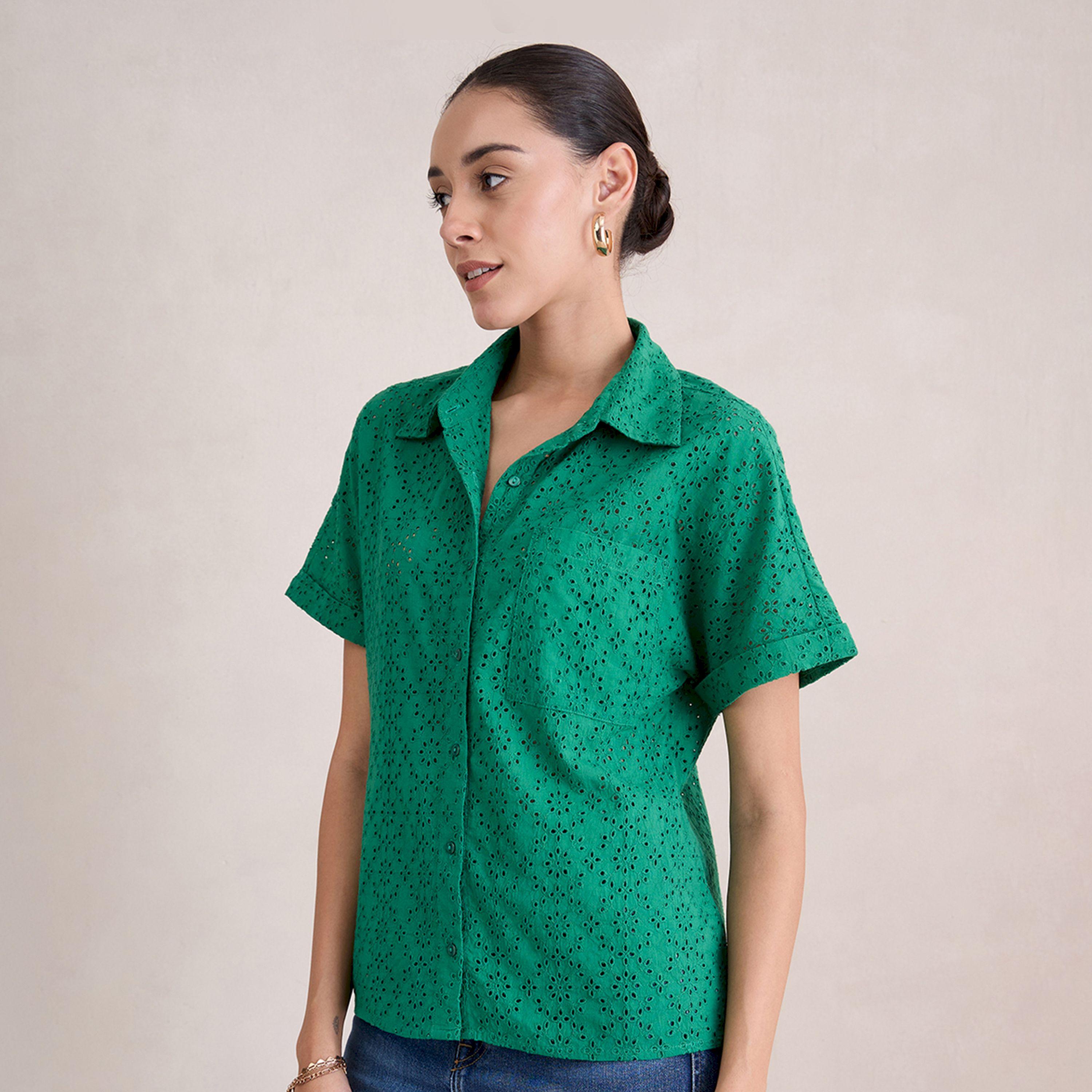 Femmella X Styli  Schiffli Short Sleeve Shirt with Pocket-women-clothing-shirtsandblouses-shirts-image-2