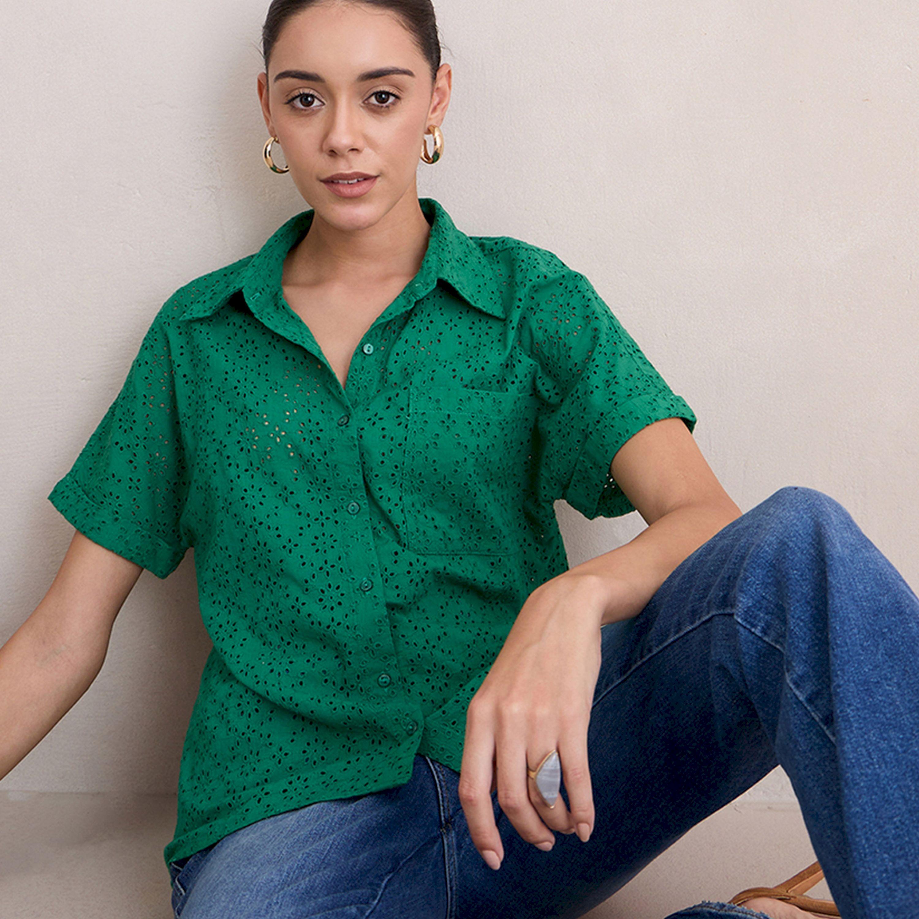 Femmella X Styli  Schiffli Short Sleeve Shirt with Pocket-women-clothing-shirtsandblouses-shirts-image-6