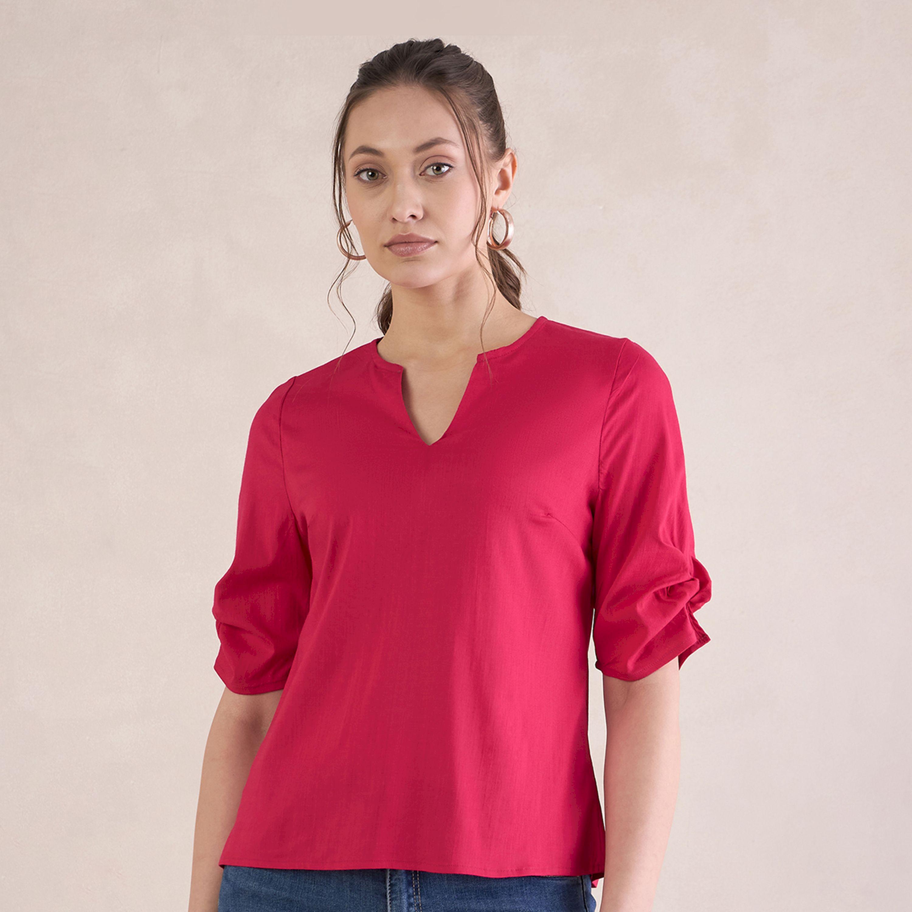بلوزة بأكمام مزينة بعقدة وياقة نوتش فِميلا × ستايلي-women-clothing-shirtsandblouses-blouses-image-1