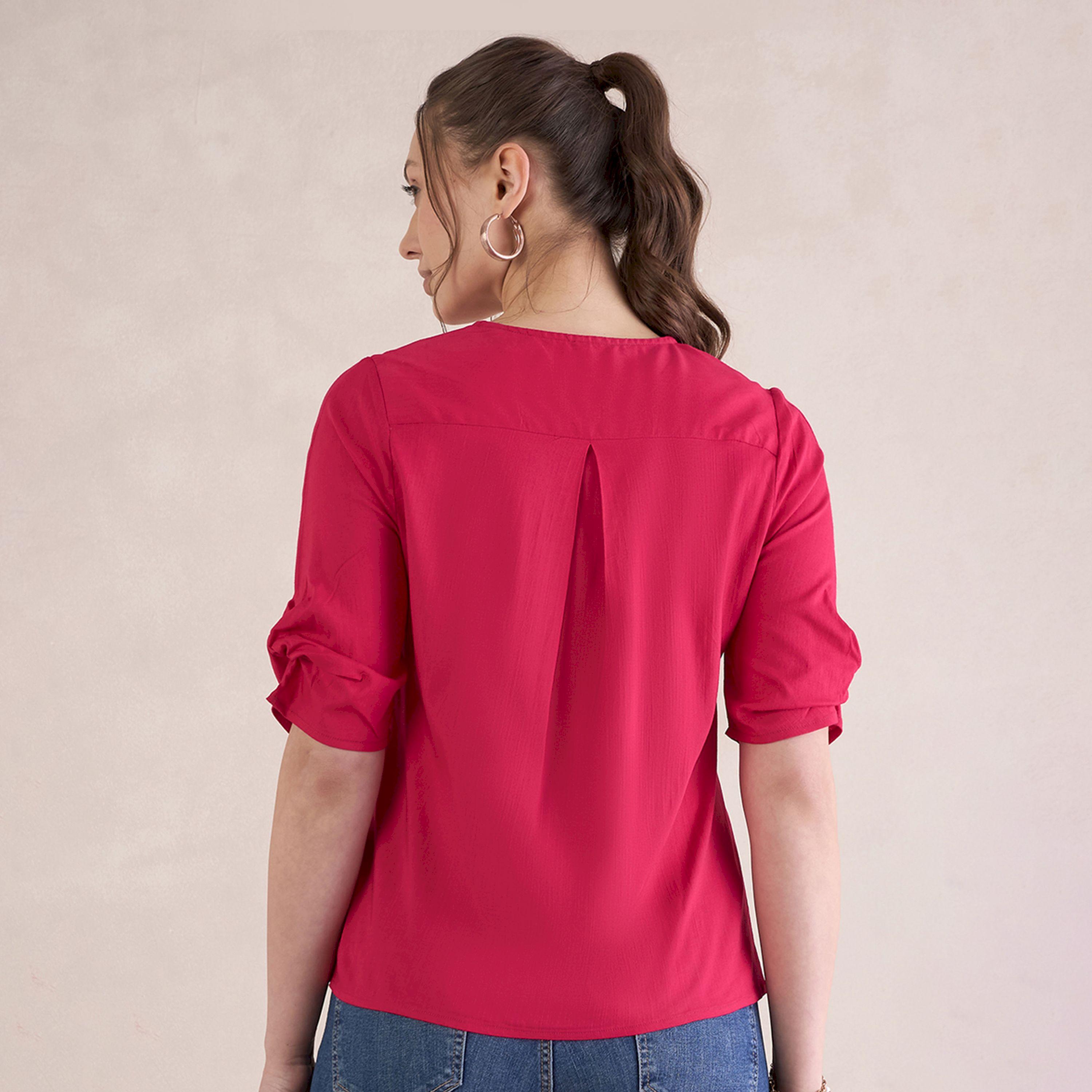 Femmella X Styli  Knot Sleeve Detail Top with Notch Neck-women-clothing-shirtsandblouses-blouses-image-3