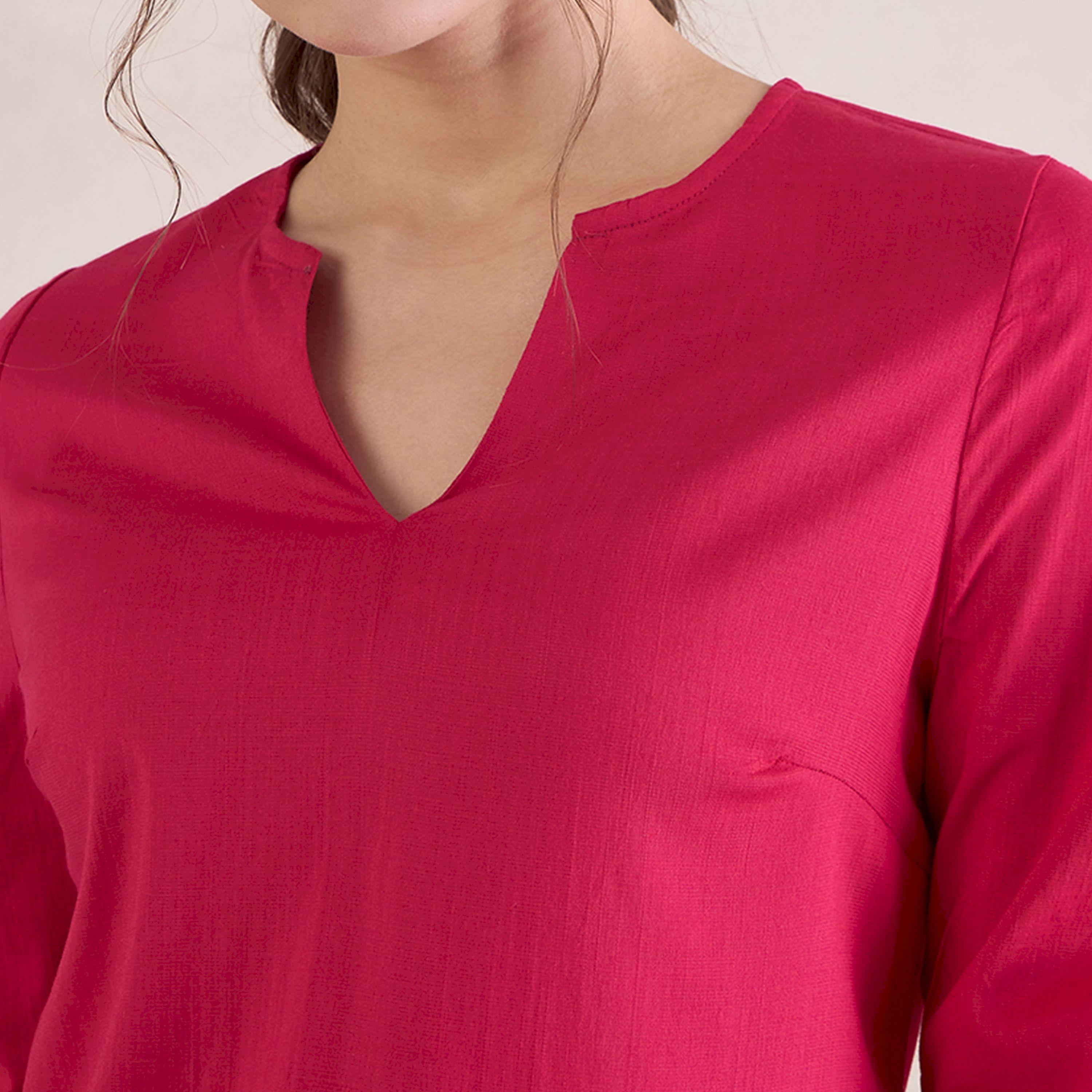 بلوزة بأكمام مزينة بعقدة وياقة نوتش فِميلا × ستايلي-women-clothing-shirtsandblouses-blouses-image-4