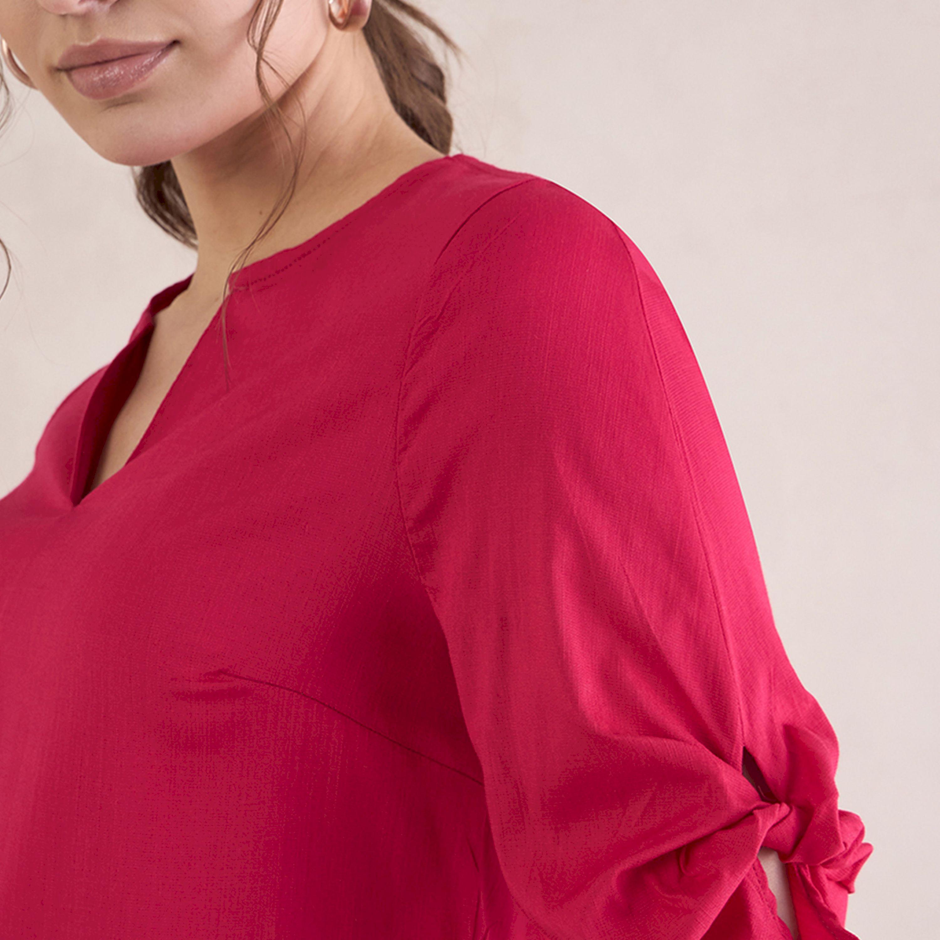 بلوزة بأكمام مزينة بعقدة وياقة نوتش فِميلا × ستايلي-women-clothing-shirtsandblouses-blouses-image-5