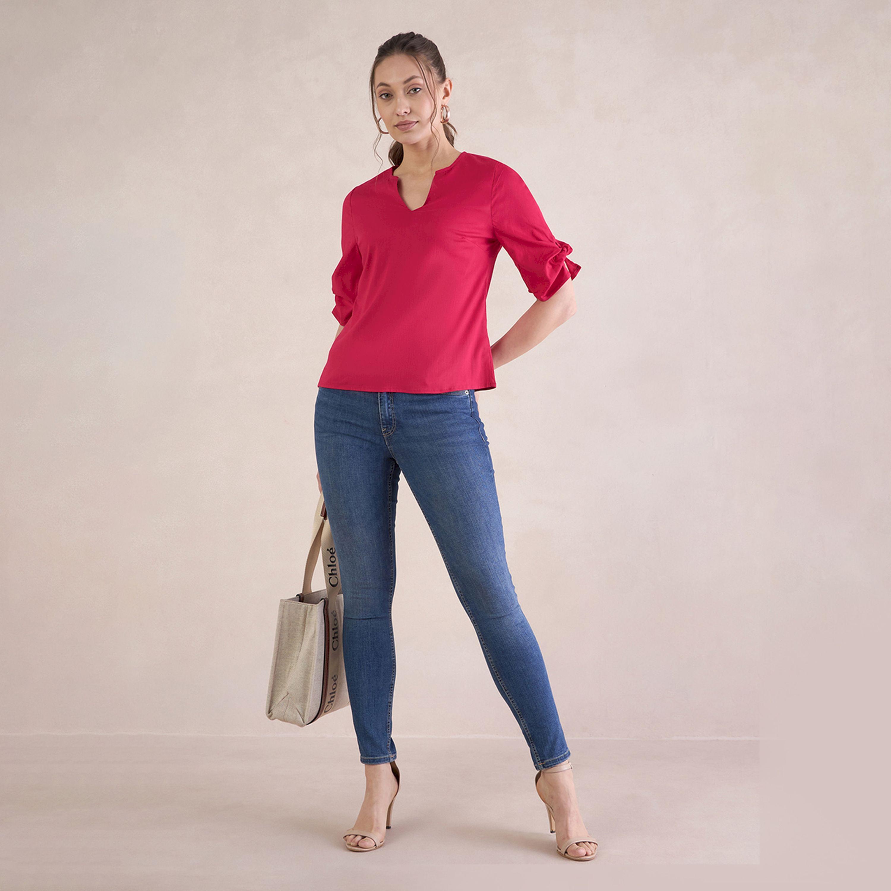بلوزة بأكمام مزينة بعقدة وياقة نوتش فِميلا × ستايلي-women-clothing-shirtsandblouses-blouses-image-6