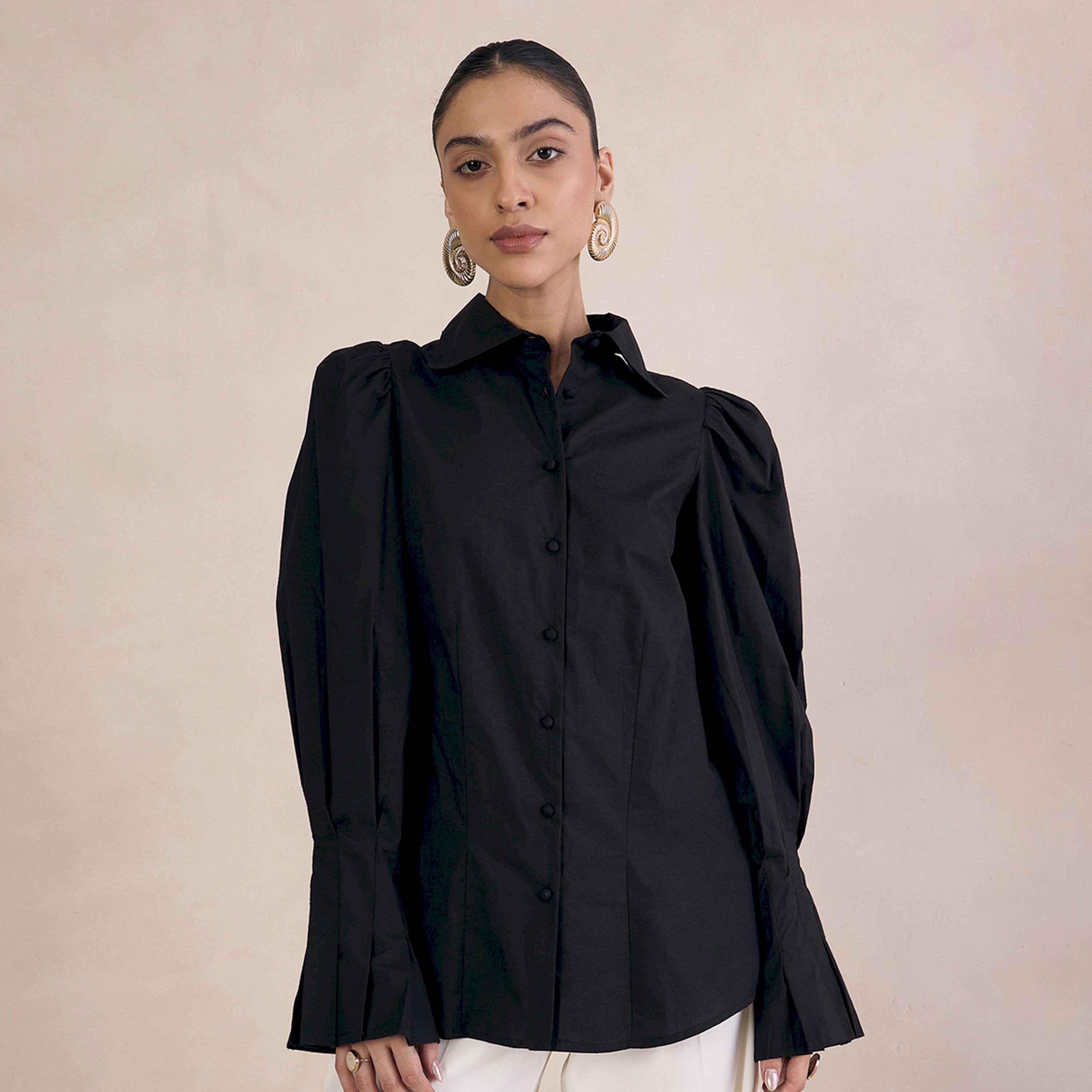 Femmella X Styli  Solid Poplin Shirt with Balloon Sleeves-women-clothing-shirtsandblouses-shirts-image-1