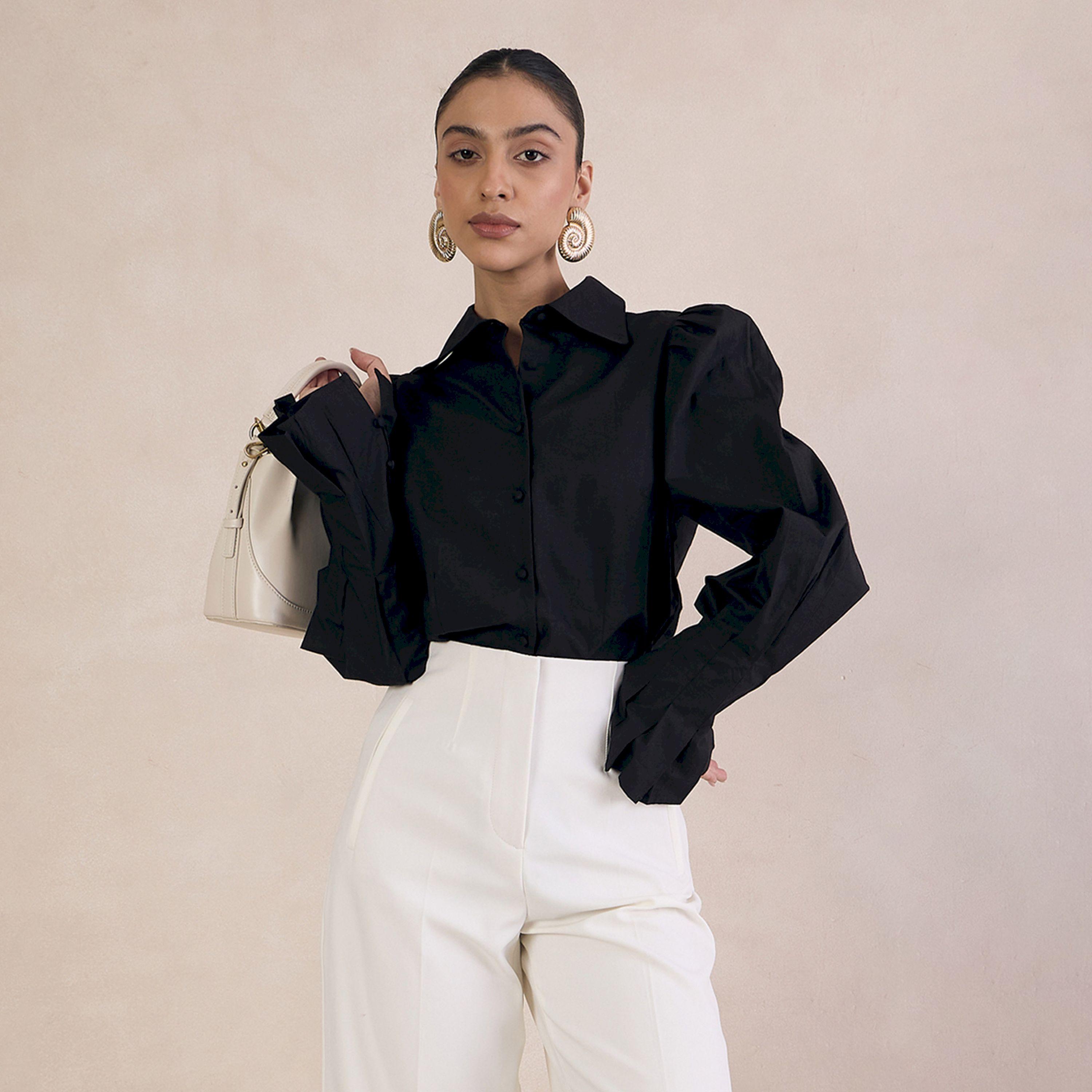 Femmella X Styli  Solid Poplin Shirt with Balloon Sleeves-women-clothing-shirtsandblouses-shirts-image-6