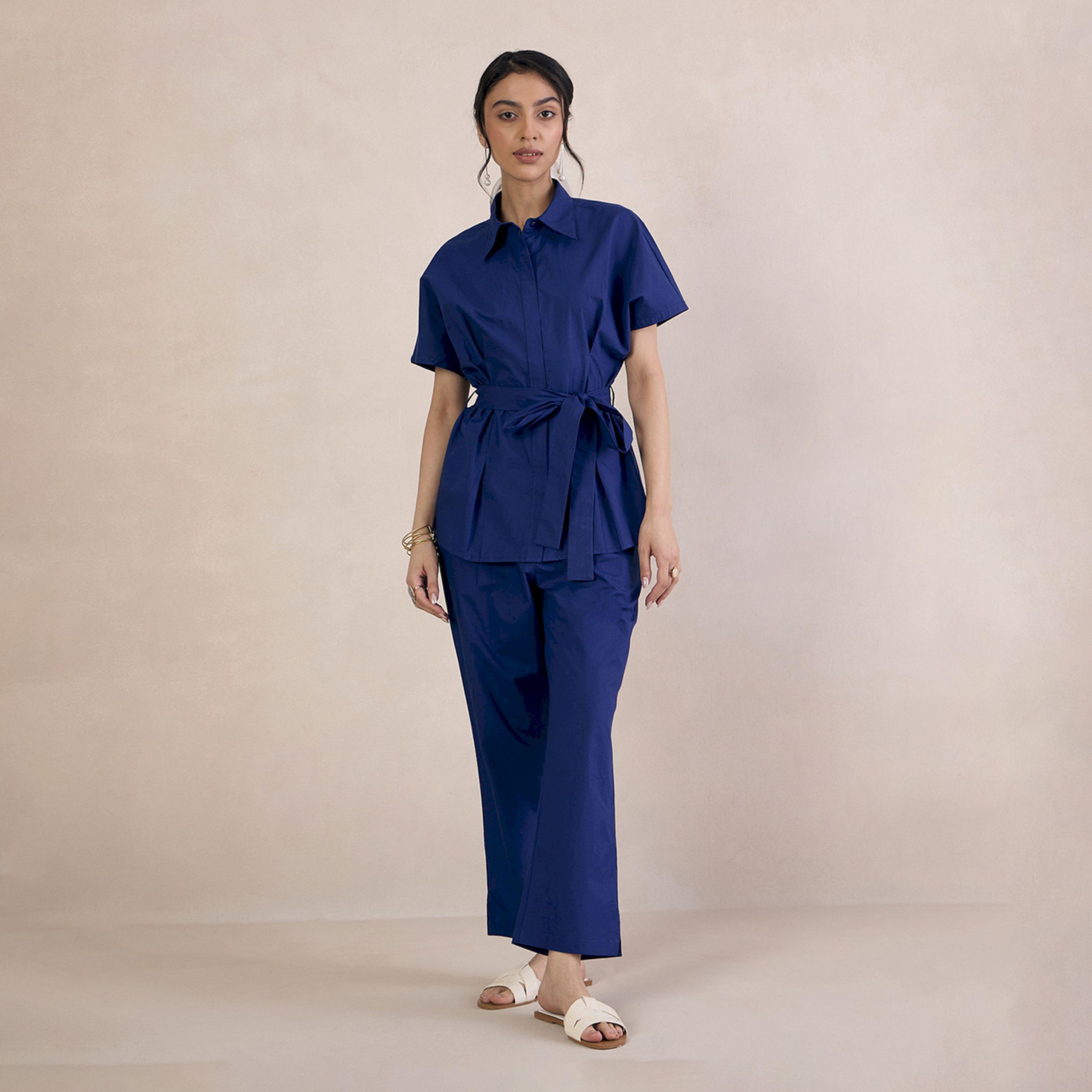 Femmella X Styli  Solid Poplin Shirt with Tie-Belt-women-clothing-shirtsandblouses-shirts-image-1