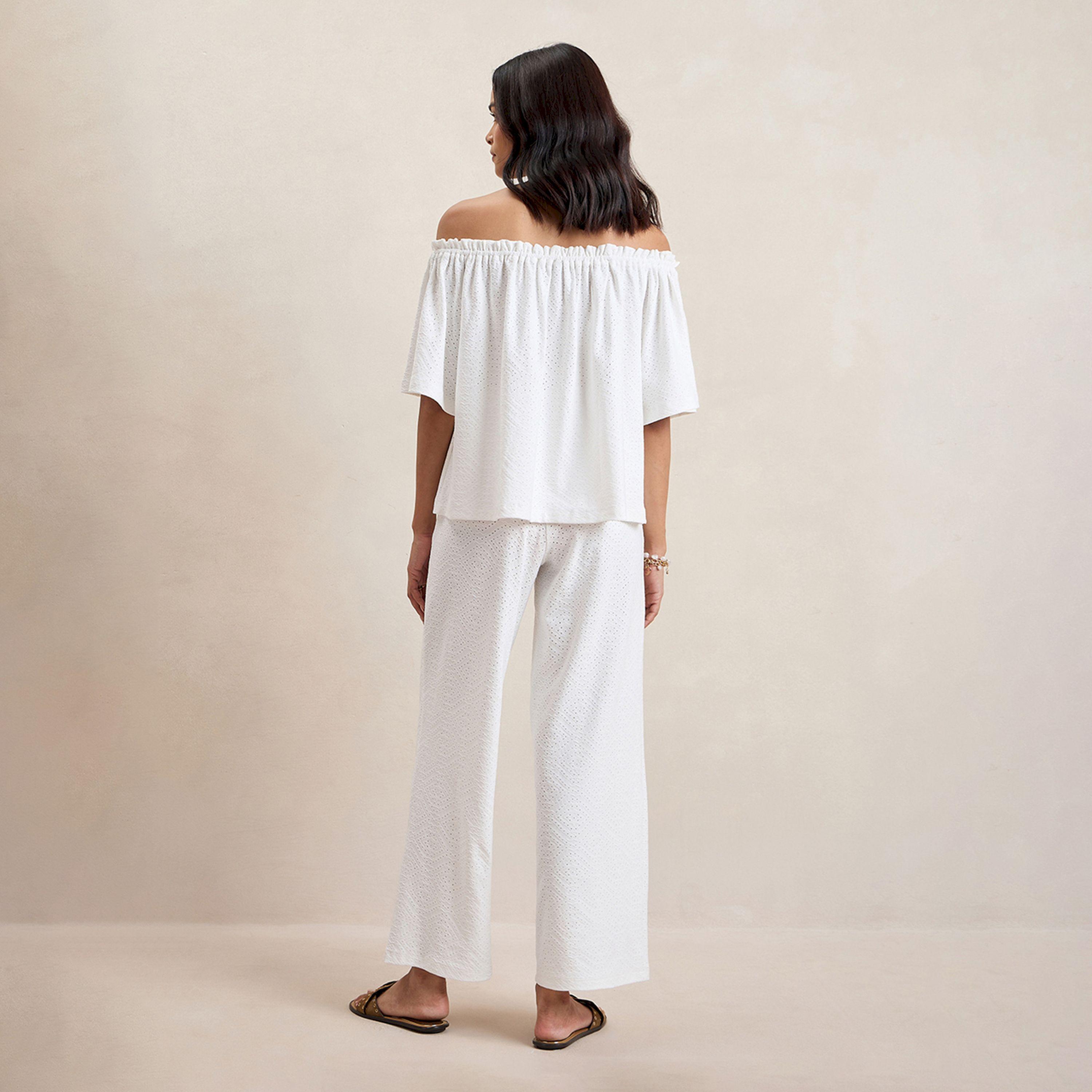 Femmella X Styli  Knitted Schiffli Off Shoulder Neck Top-women-clothing-shirtsandblouses-blouses-image-4