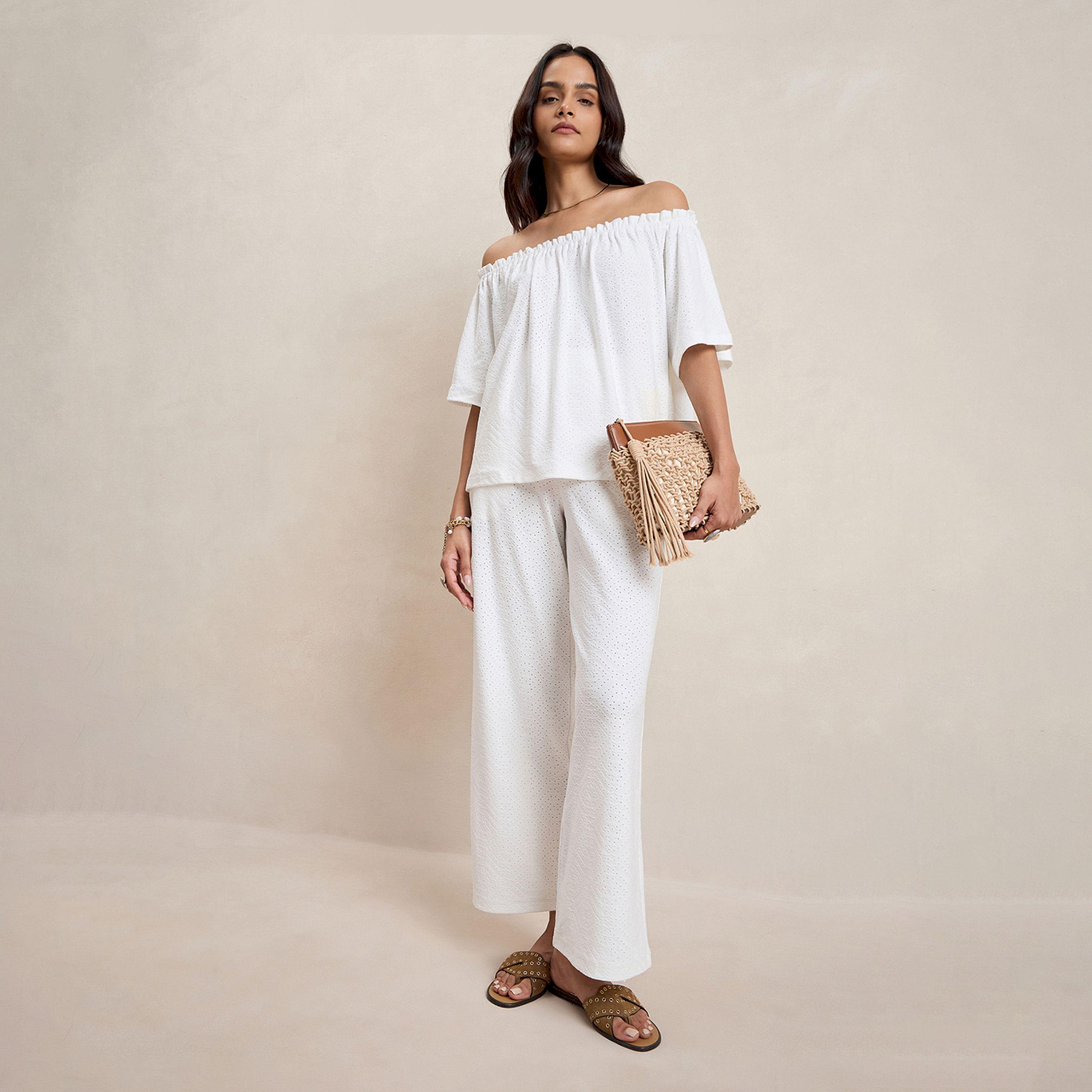 Femmella X Styli  Knitted Schiffli Off Shoulder Neck Top-women-clothing-shirtsandblouses-blouses-image-5