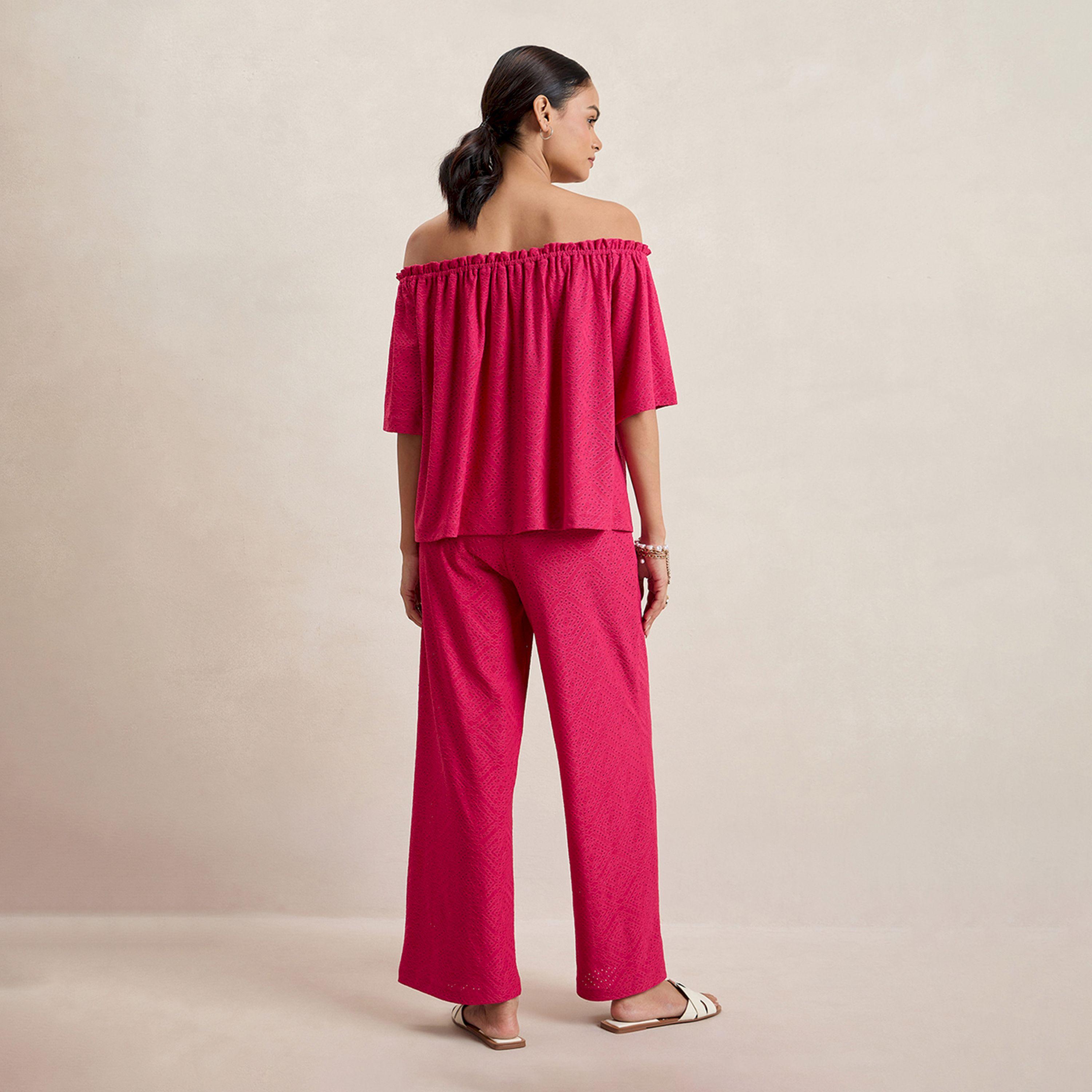 Femmella X Styli  Knitted Schiffli Off Shoulder Neck Top-women-clothing-tshirts-image-4