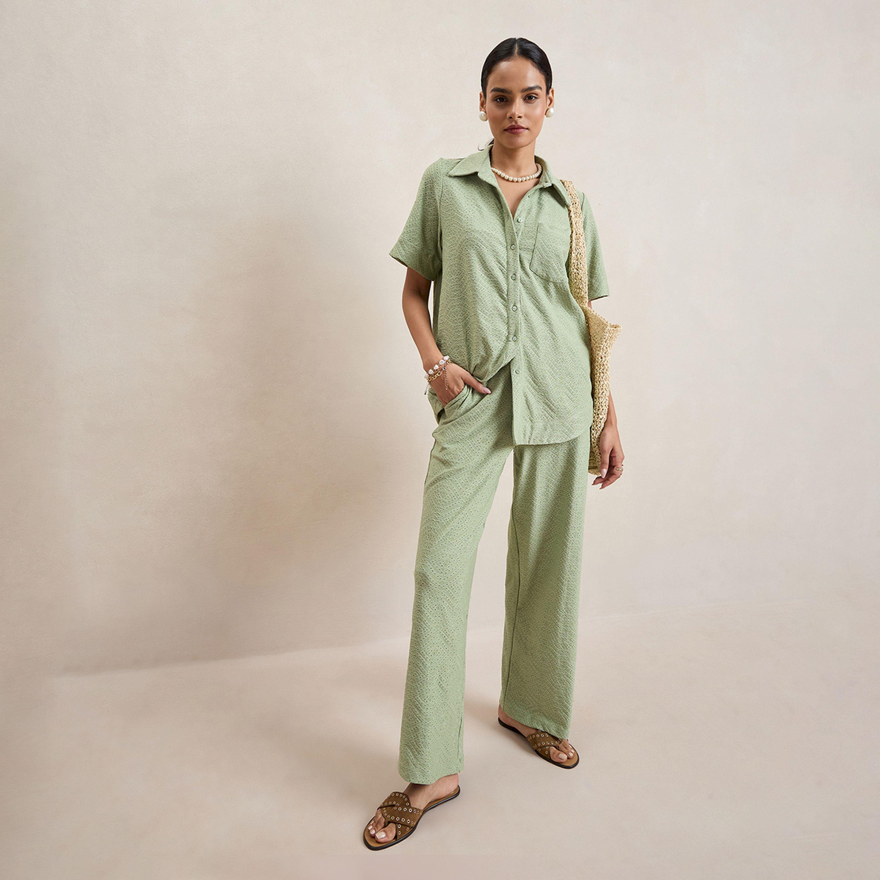 Femmella X Styli  Knitted Schiffli Button Down Longline Shirt-women-clothing-shirtsandblouses-shirts-image-6