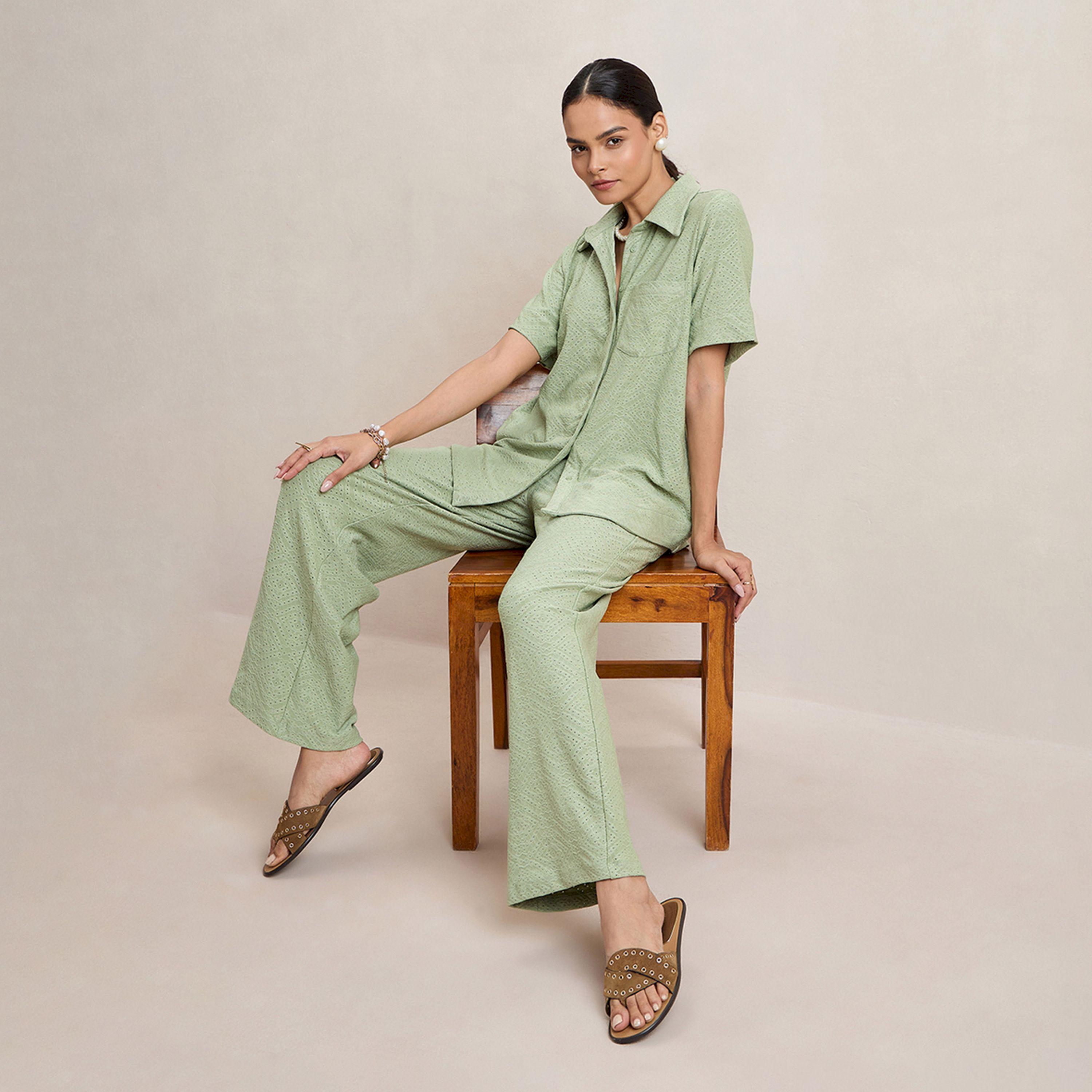 Femmella X Styli  Knitted Schiffli Button Down Longline Shirt-women-clothing-shirtsandblouses-shirts-image-7