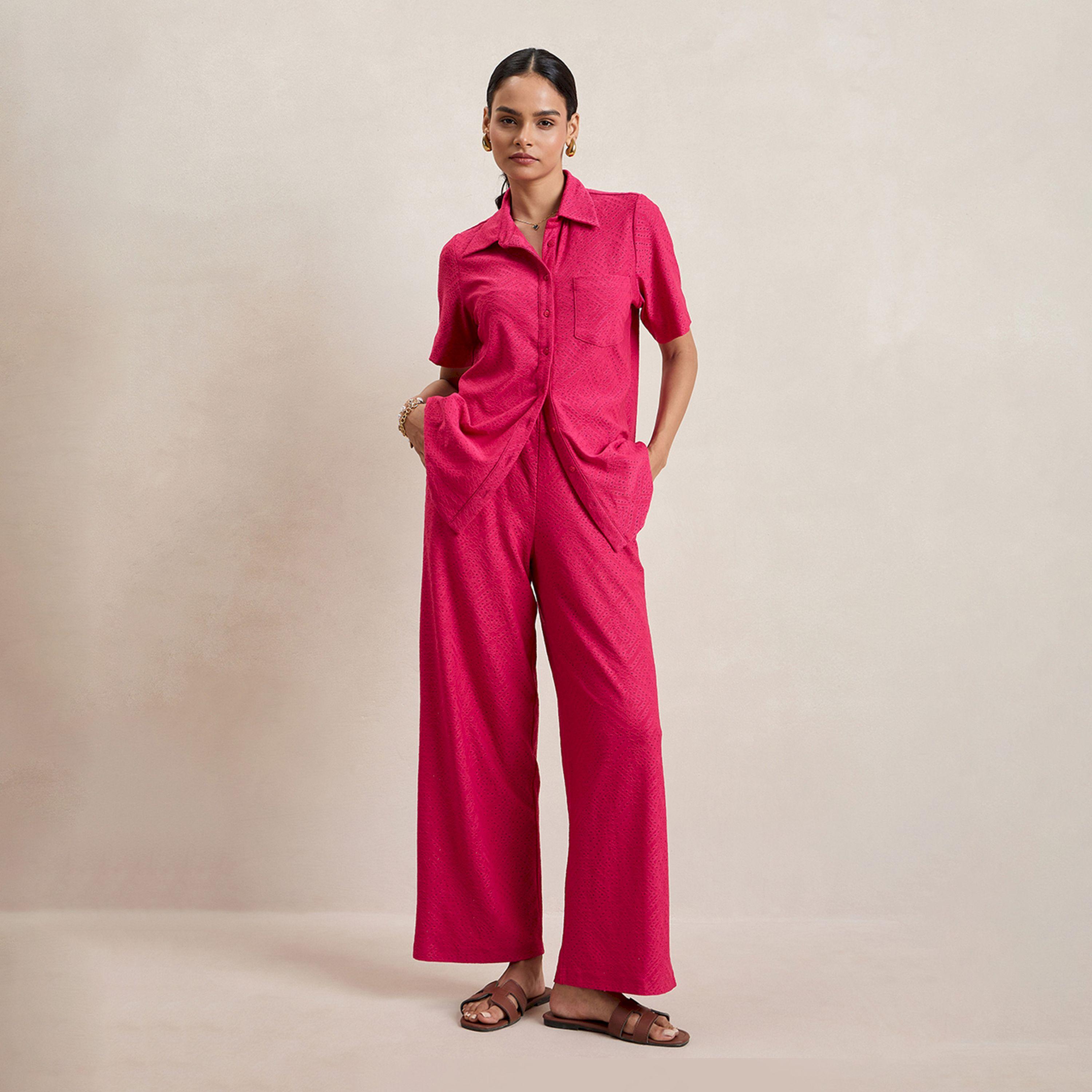 Femmella X Styli  Knitted Schiffli Button Down Longline Shirt-women-clothing-shirtsandblouses-shirts-image-3