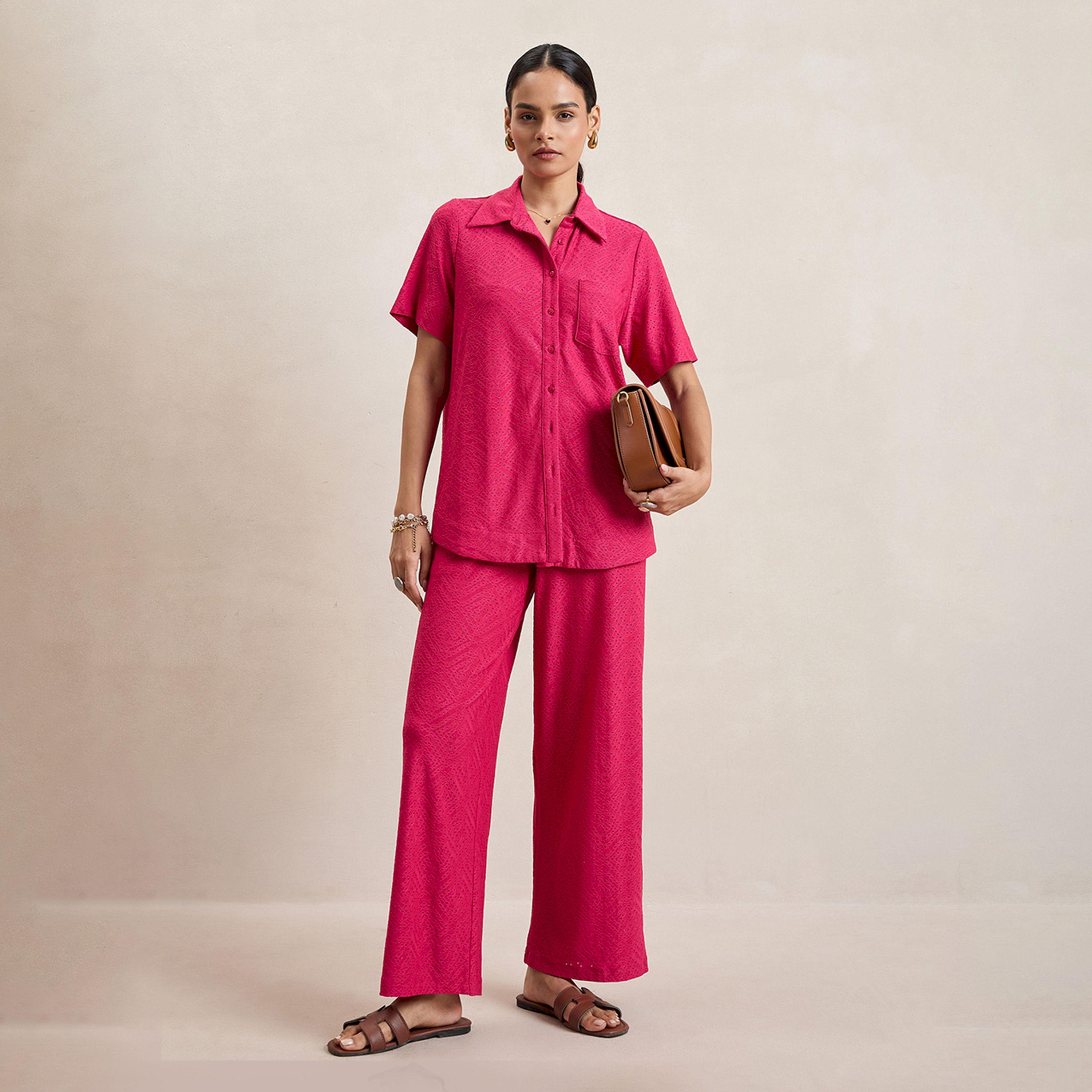 Femmella X Styli  Knitted Schiffli Button Down Longline Shirt-women-clothing-shirtsandblouses-shirts-image-6