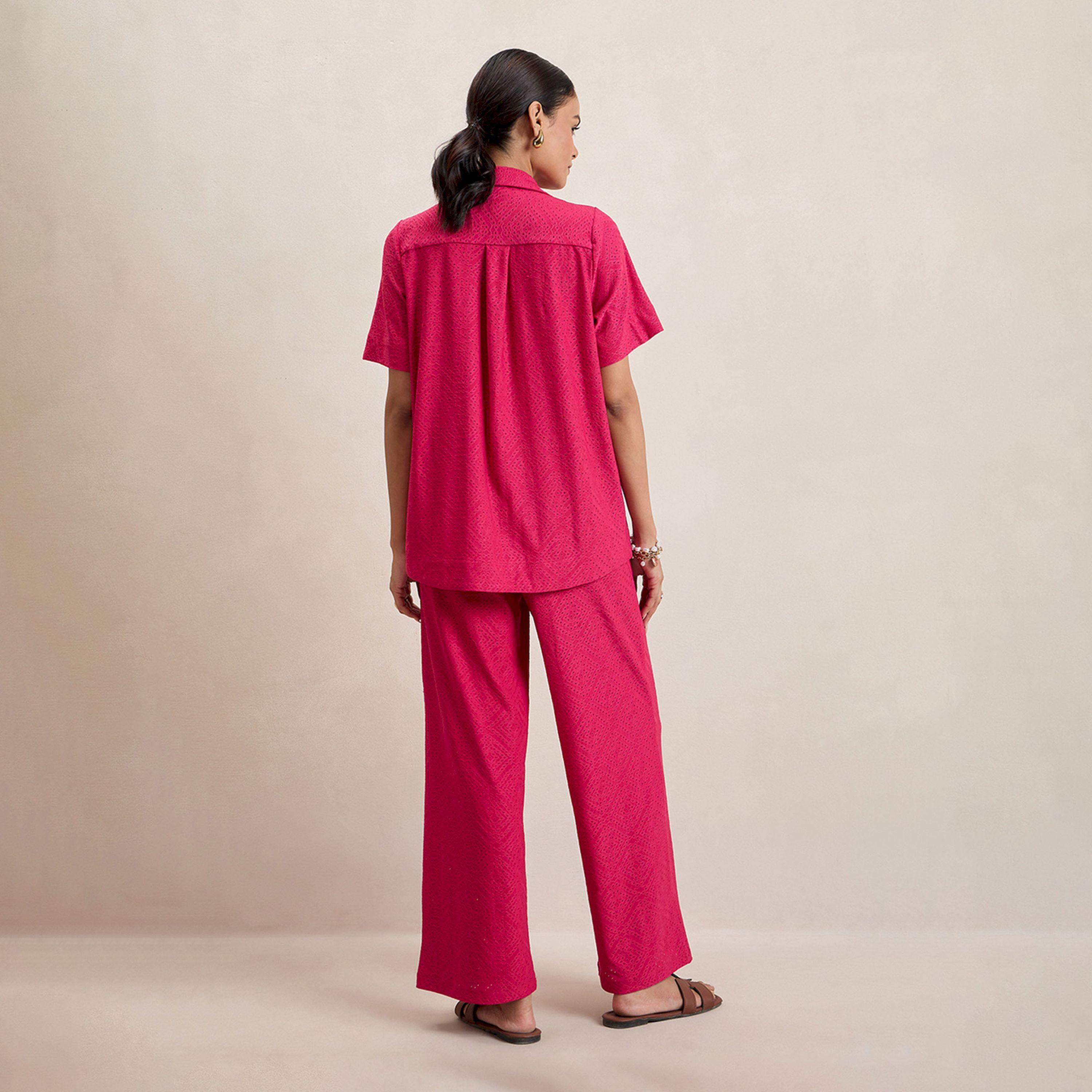 Femmella X Styli  Knitted Schiffli Button Down Longline Shirt-women-clothing-shirtsandblouses-shirts-image-7