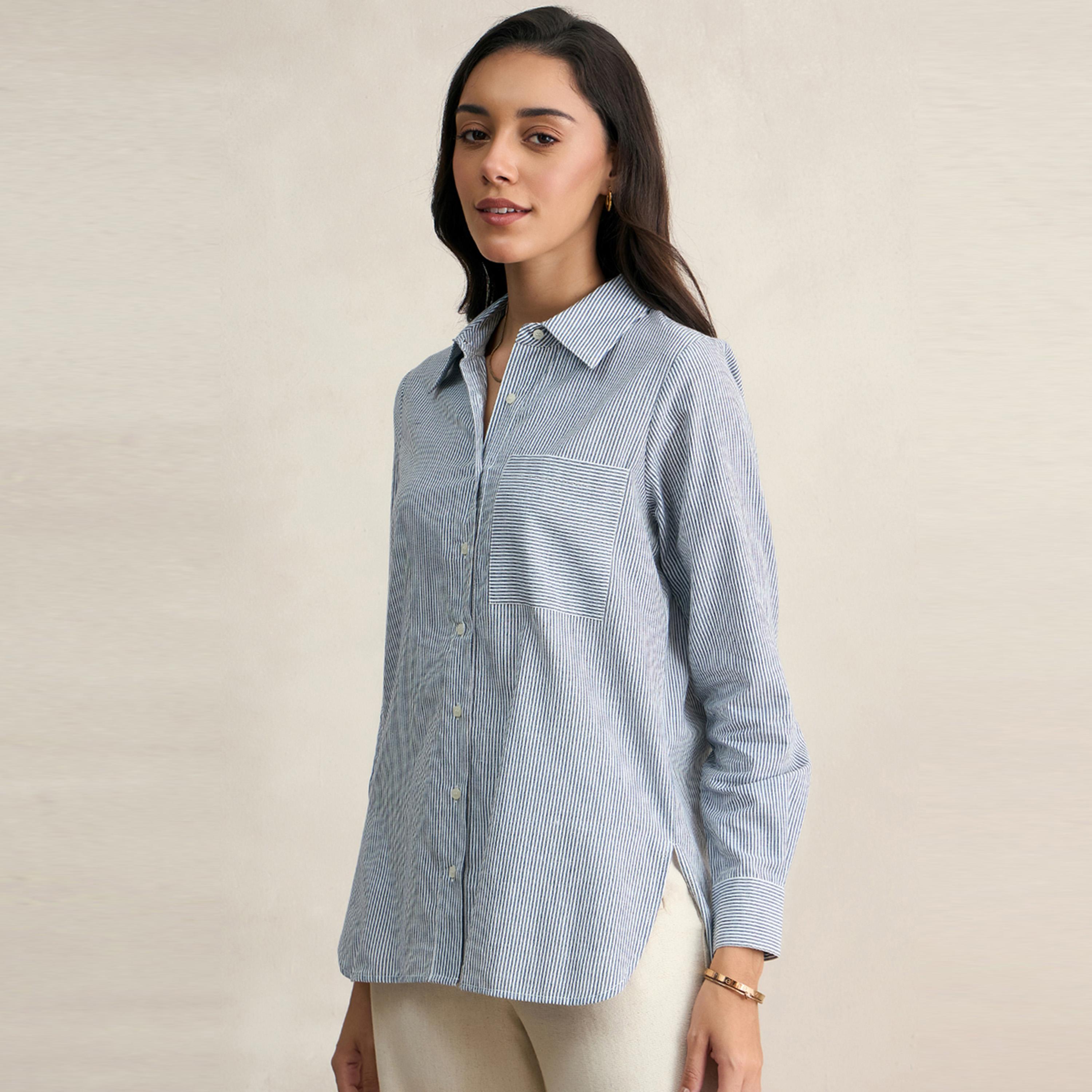 Femmella X Styli  Dyed Stripe Regular Fit Shirt with Pocket-women-clothing-shirtsandblouses-shirts-image-2