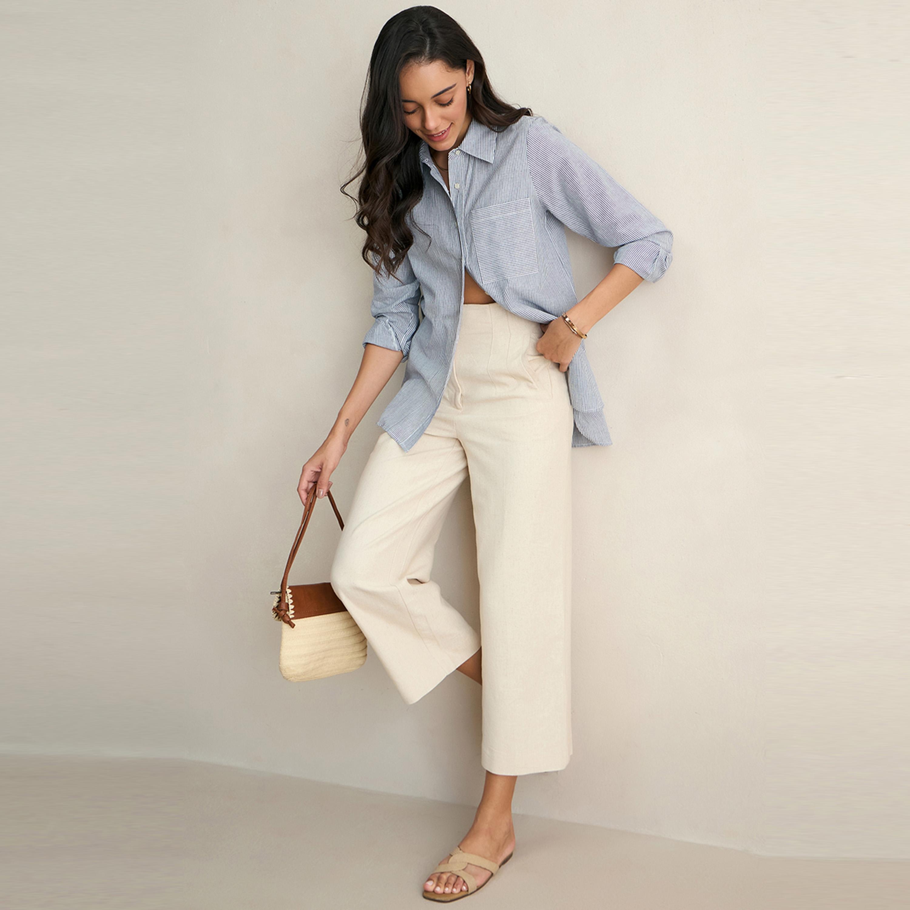 Femmella X Styli  Dyed Stripe Regular Fit Shirt with Pocket-women-clothing-shirtsandblouses-shirts-image-4