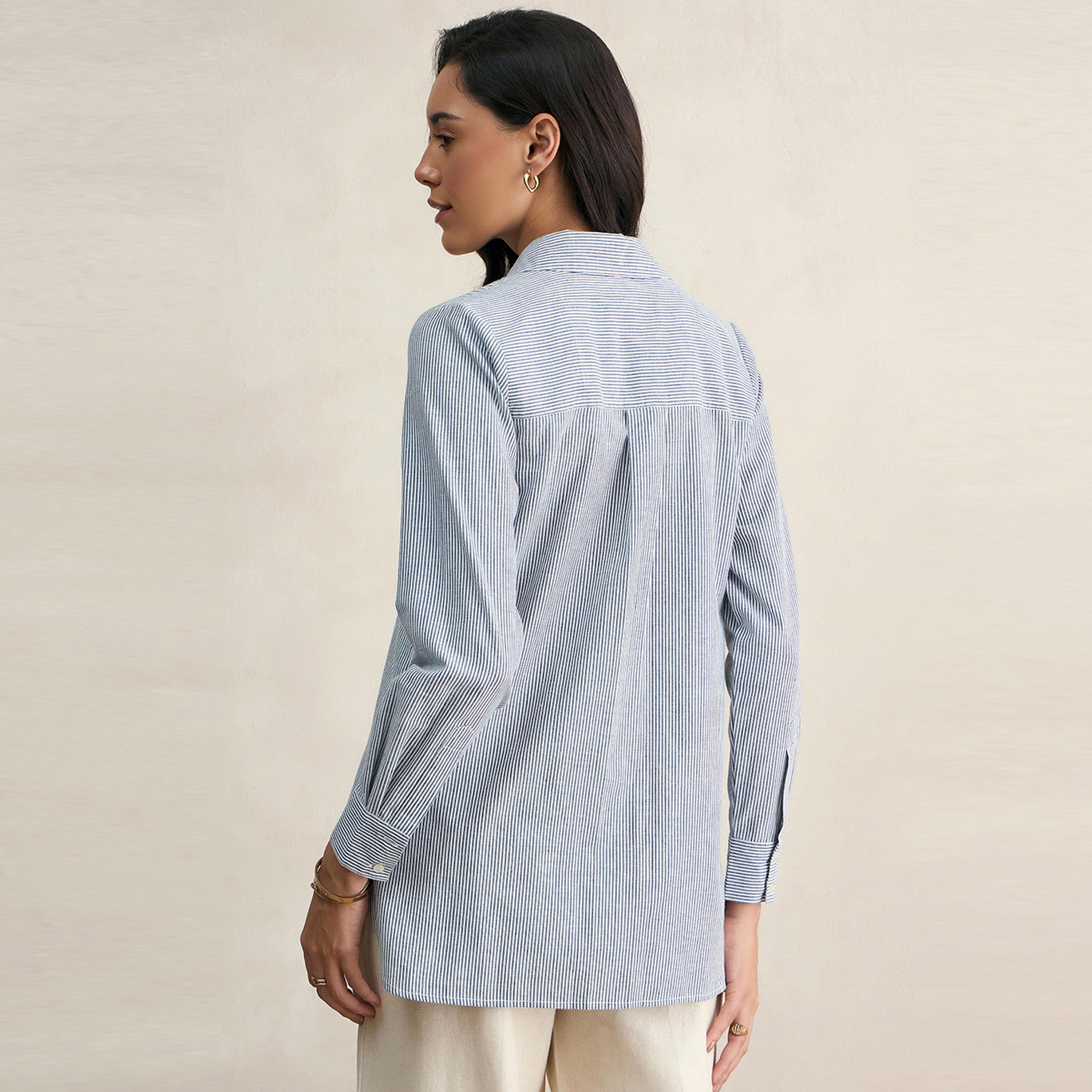 Femmella X Styli  Dyed Stripe Regular Fit Shirt with Pocket-women-clothing-shirtsandblouses-shirts-image-6