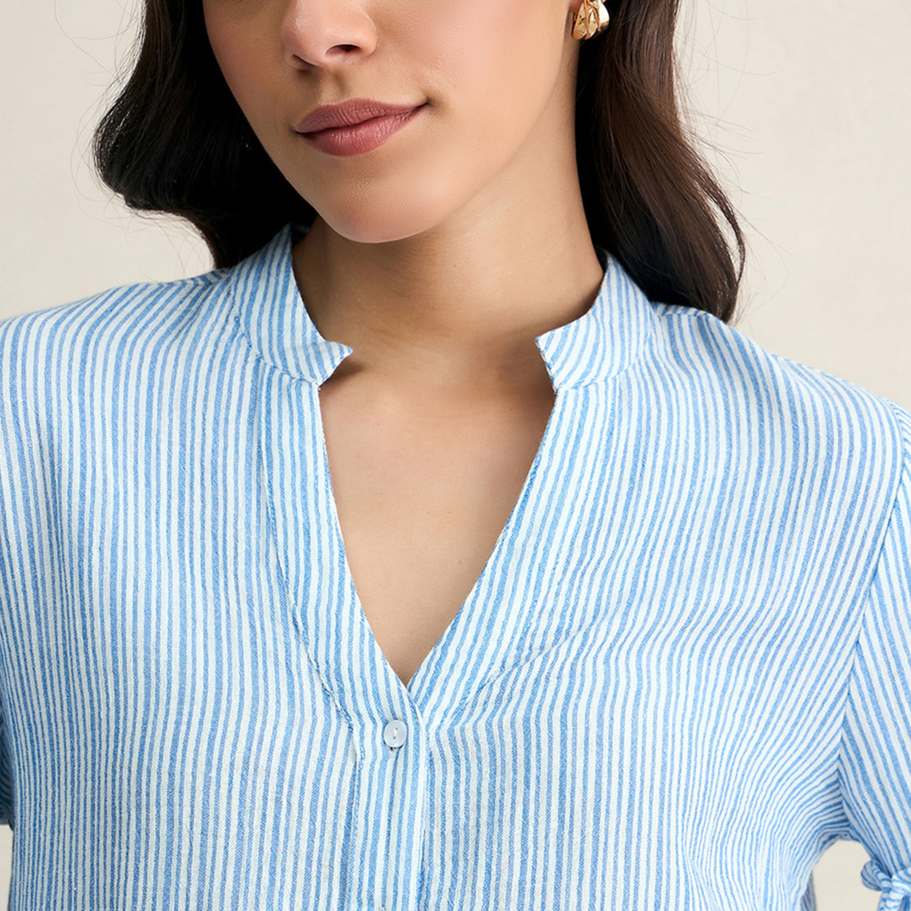 Femmella X Styli  Striped Balloon Sleeve Regular Fit Shirt-women-clothing-shirtsandblouses-shirts-image-4