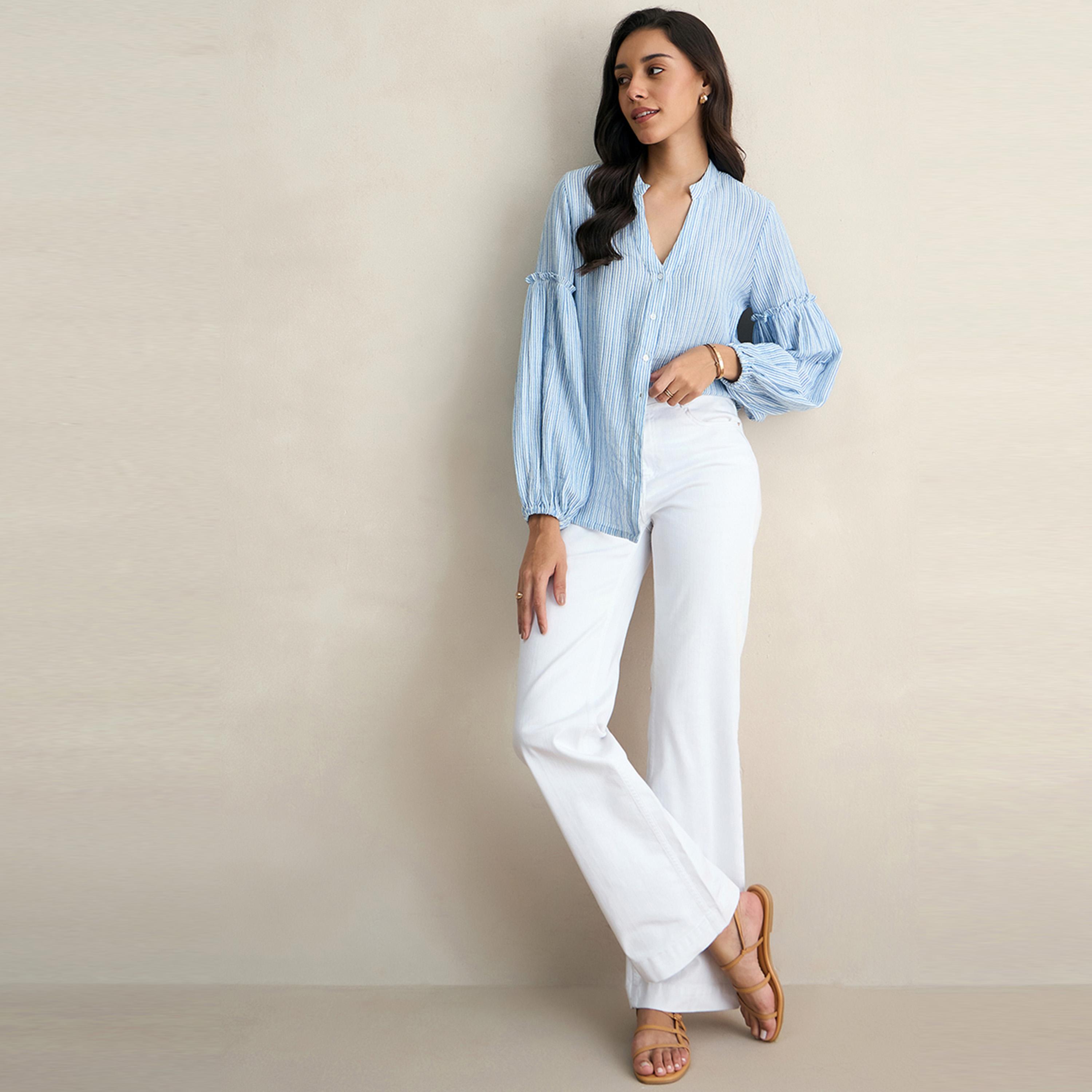 Femmella X Styli  Striped Balloon Sleeve Regular Fit Shirt-women-clothing-shirtsandblouses-shirts-image-5