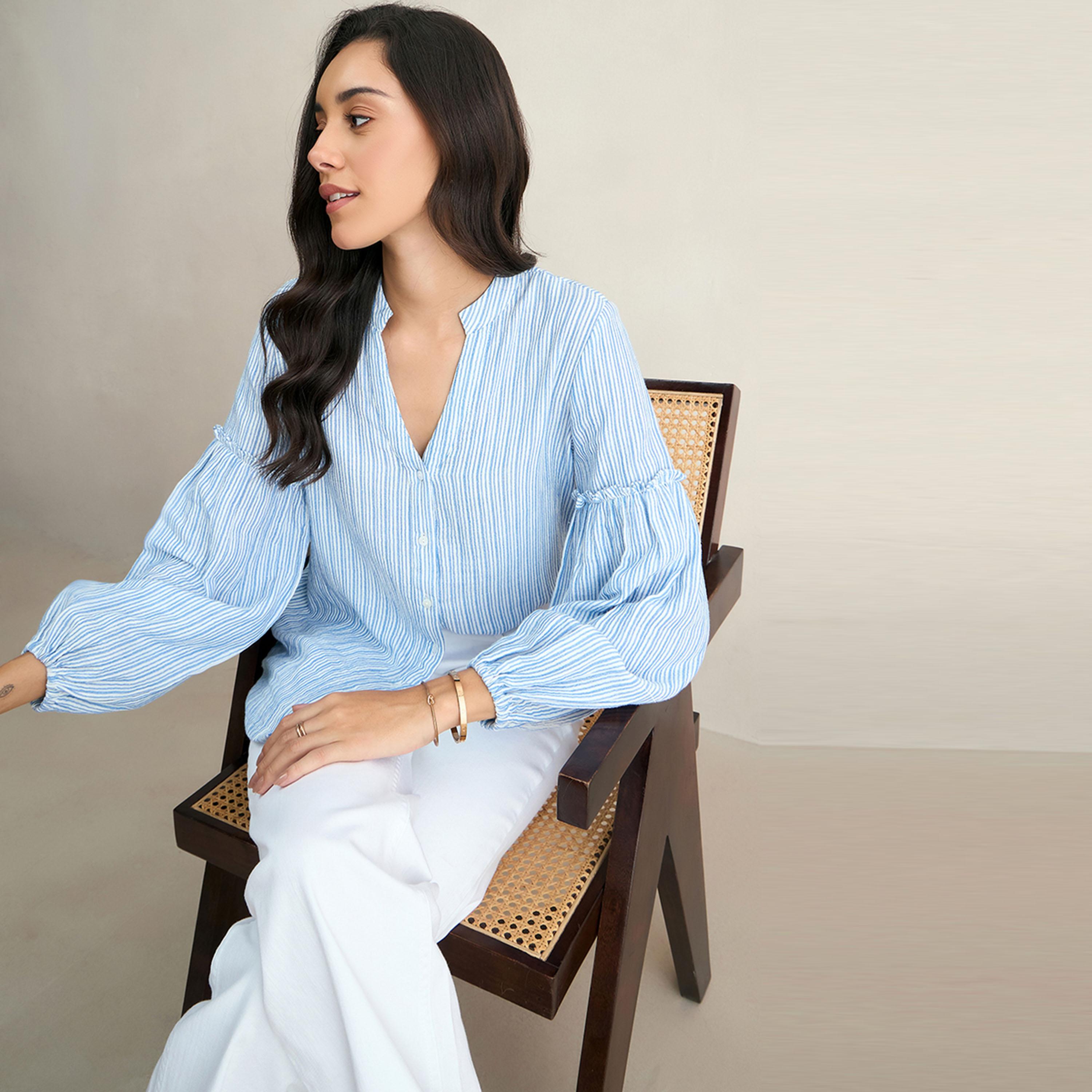 Femmella X Styli  Striped Balloon Sleeve Regular Fit Shirt-women-clothing-shirtsandblouses-shirts-image-6