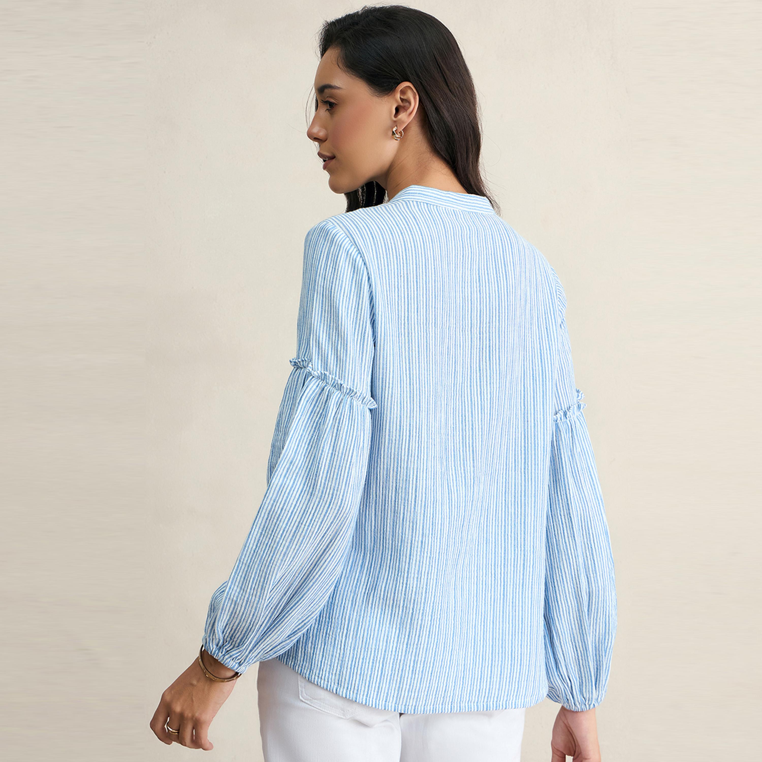 Femmella X Styli  Striped Balloon Sleeve Regular Fit Shirt-women-clothing-shirtsandblouses-shirts-image-7