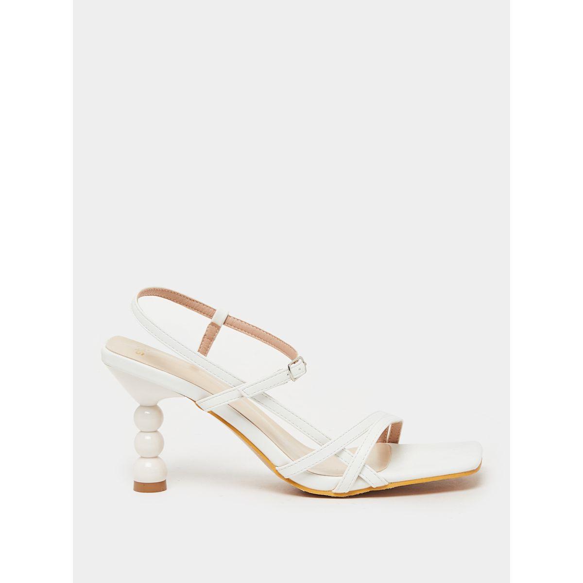 Styli Solid Ankle Strap Textured Heel Sandals-women-shoes-heels-image-2