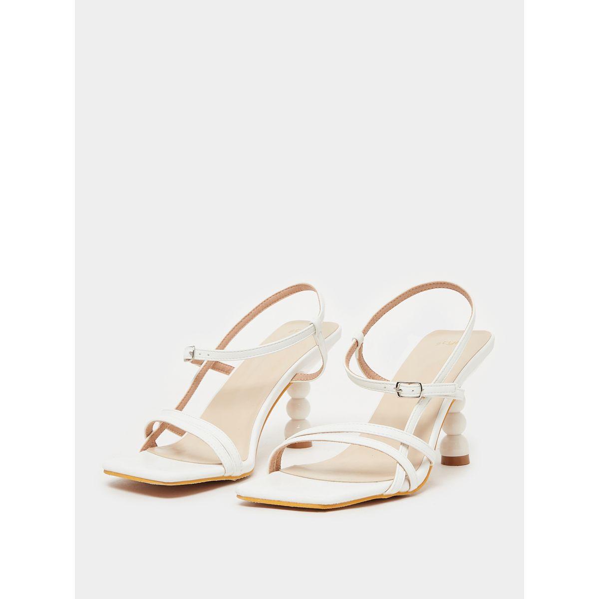 Styli Solid Ankle Strap Textured Heel Sandals-women-shoes-heels-image-3