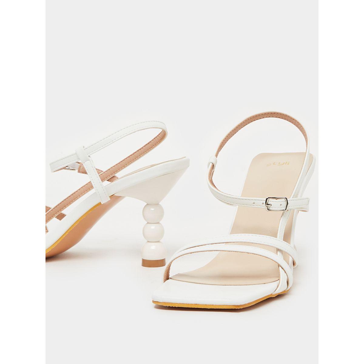 Styli Solid Ankle Strap Textured Heel Sandals-women-shoes-heels-image-4