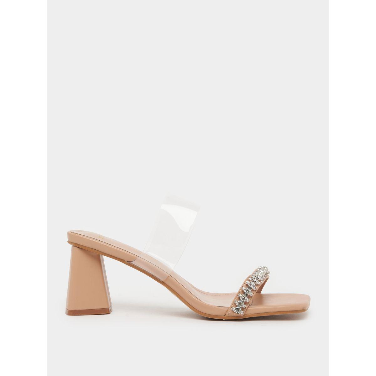 Styli Embellished Transparent Strap Square Toe Heel Sandals-women-shoes-heels-image-1