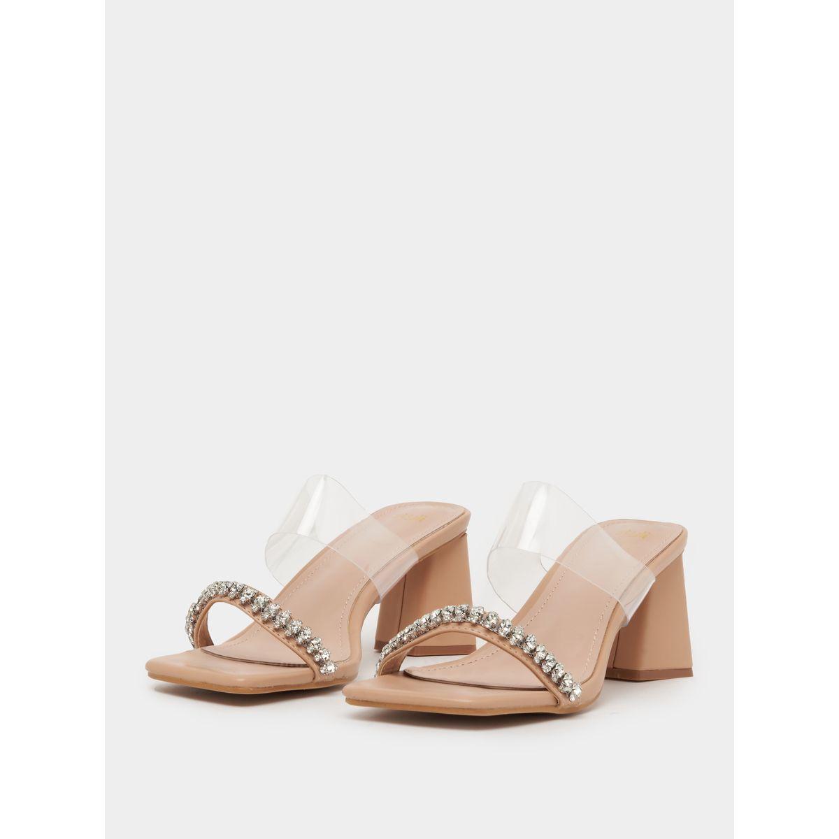 Styli Embellished Transparent Strap Square Toe Heel Sandals-women-shoes-heels-image-2