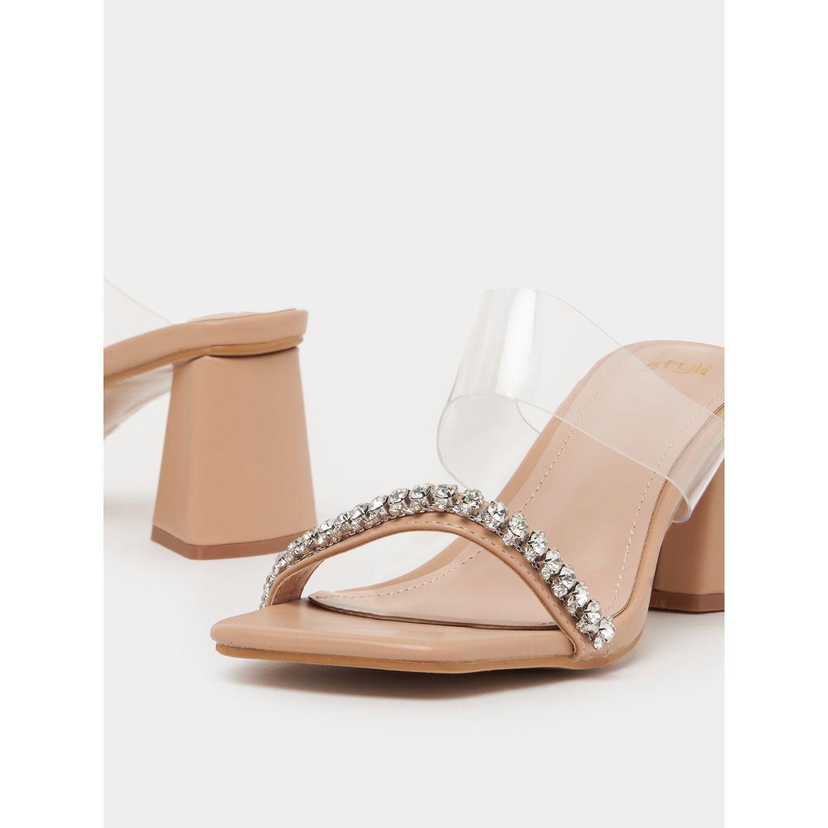 Styli Embellished Transparent Strap Square Toe Heel Sandals-women-shoes-heels-image-3