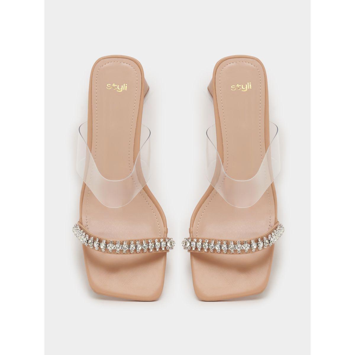 Styli Embellished Transparent Strap Square Toe Heel Sandals-women-shoes-heels-image-5