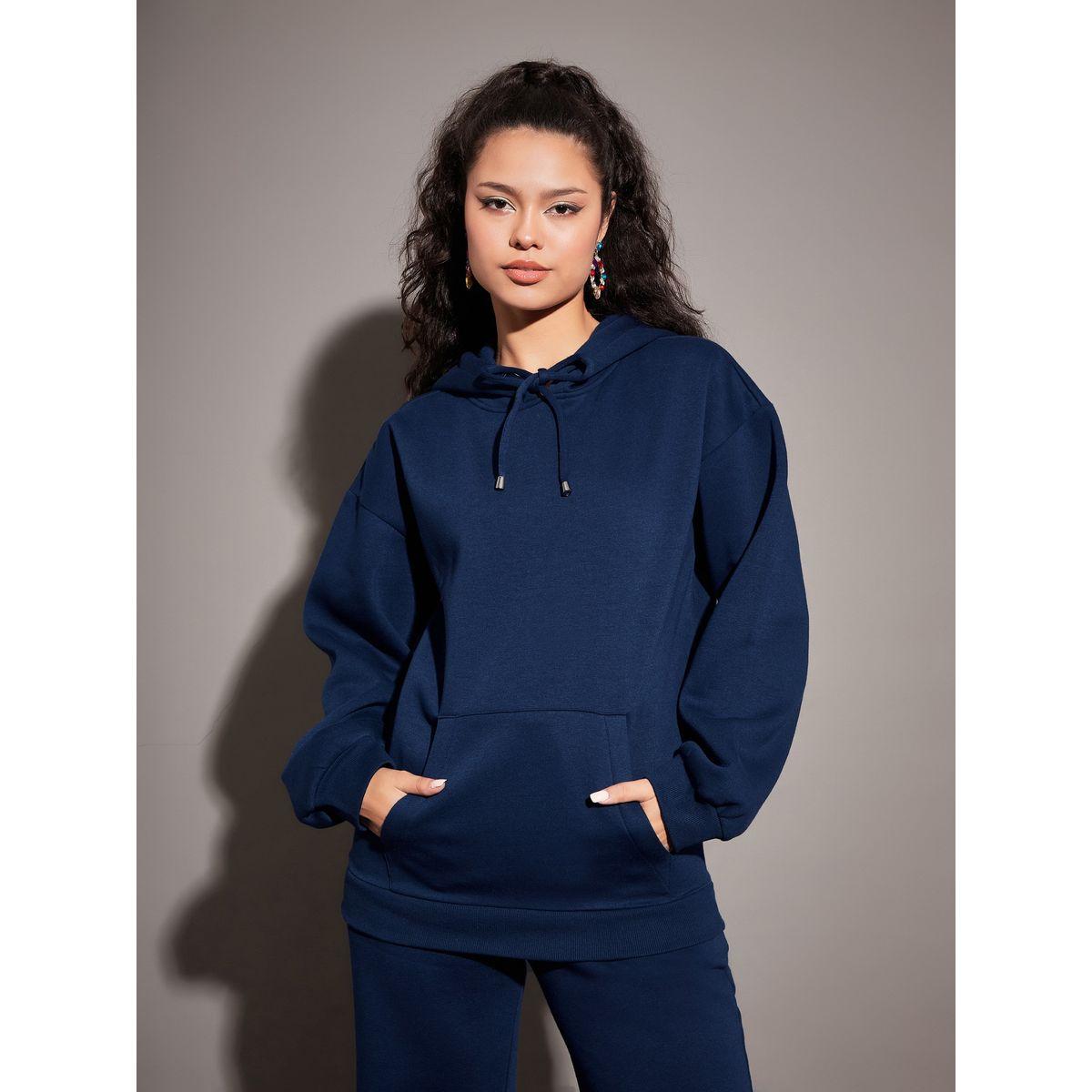 هودي فليس بقصة فضفاضة مع جيوب وأربطة ساسافراس × ستايلي-women-winterwear-hoodiesandsweatshirts-hoodies-image-1
