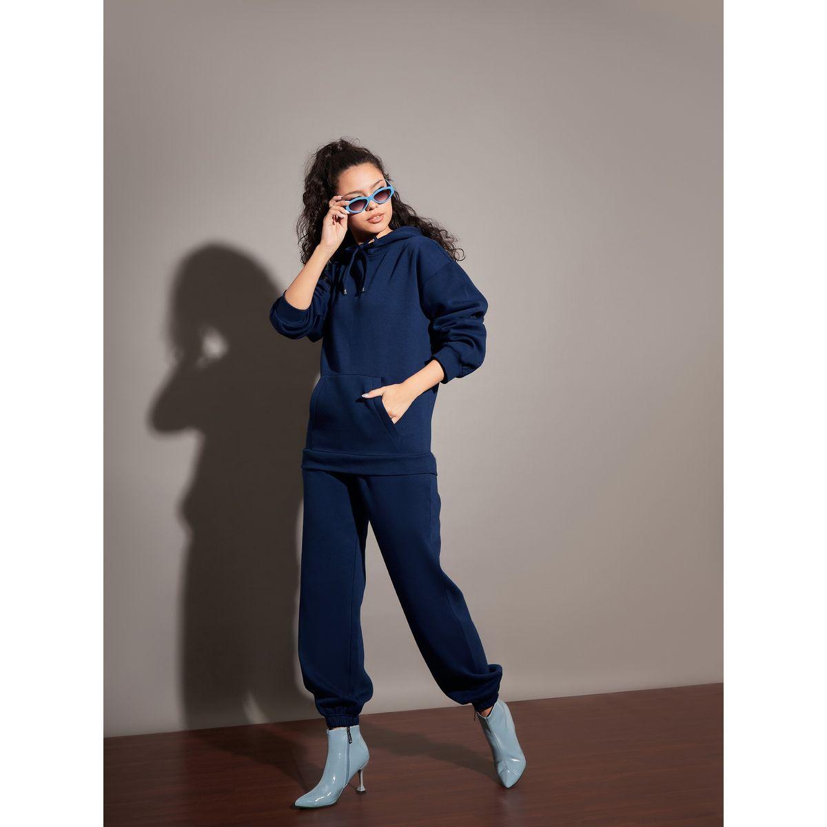 هودي فليس بقصة فضفاضة مع جيوب وأربطة ساسافراس × ستايلي-women-winterwear-hoodiesandsweatshirts-hoodies-image-2