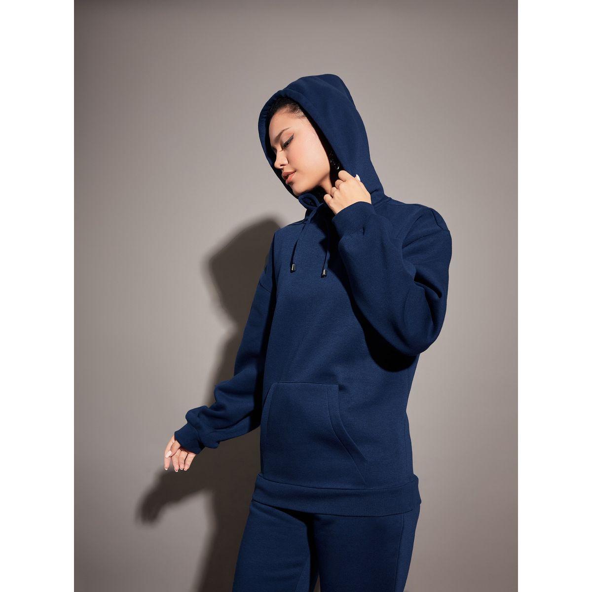 هودي فليس بقصة فضفاضة مع جيوب وأربطة ساسافراس × ستايلي-women-winterwear-hoodiesandsweatshirts-hoodies-image-3