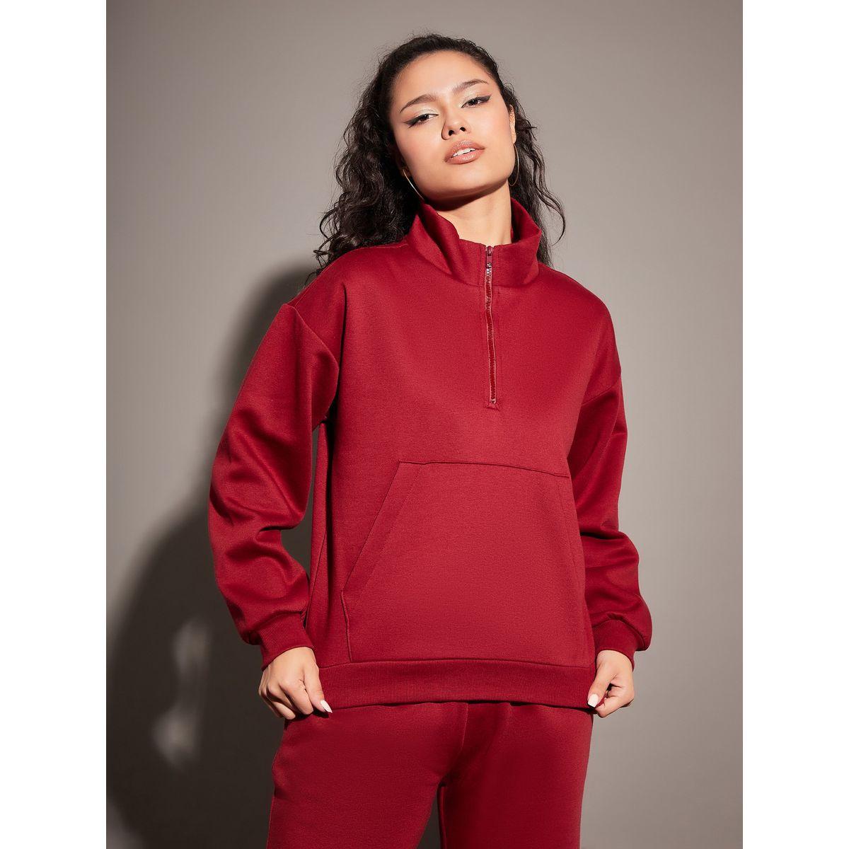 Sassafras X Styli  Regular Fit Half Zip Placket Fleece Sweatshirt-women-clothing-hoodiesandsweatshirts-sweatshirts-image-1