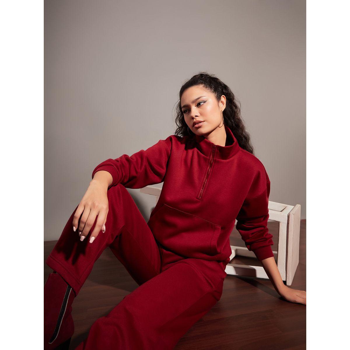 Sassafras X Styli  Regular Fit Half Zip Placket Fleece Sweatshirt-women-clothing-hoodiesandsweatshirts-sweatshirts-image-2