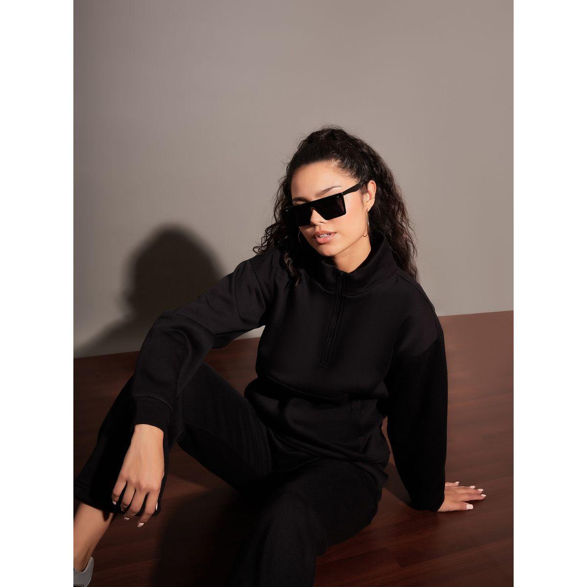 سويت شيرت فليس بقصة عادية ونصف سحَّاب غلق ساسافراس × ستايلي-women-winterwear-hoodiesandsweatshirts-sweatshirts-image-6
