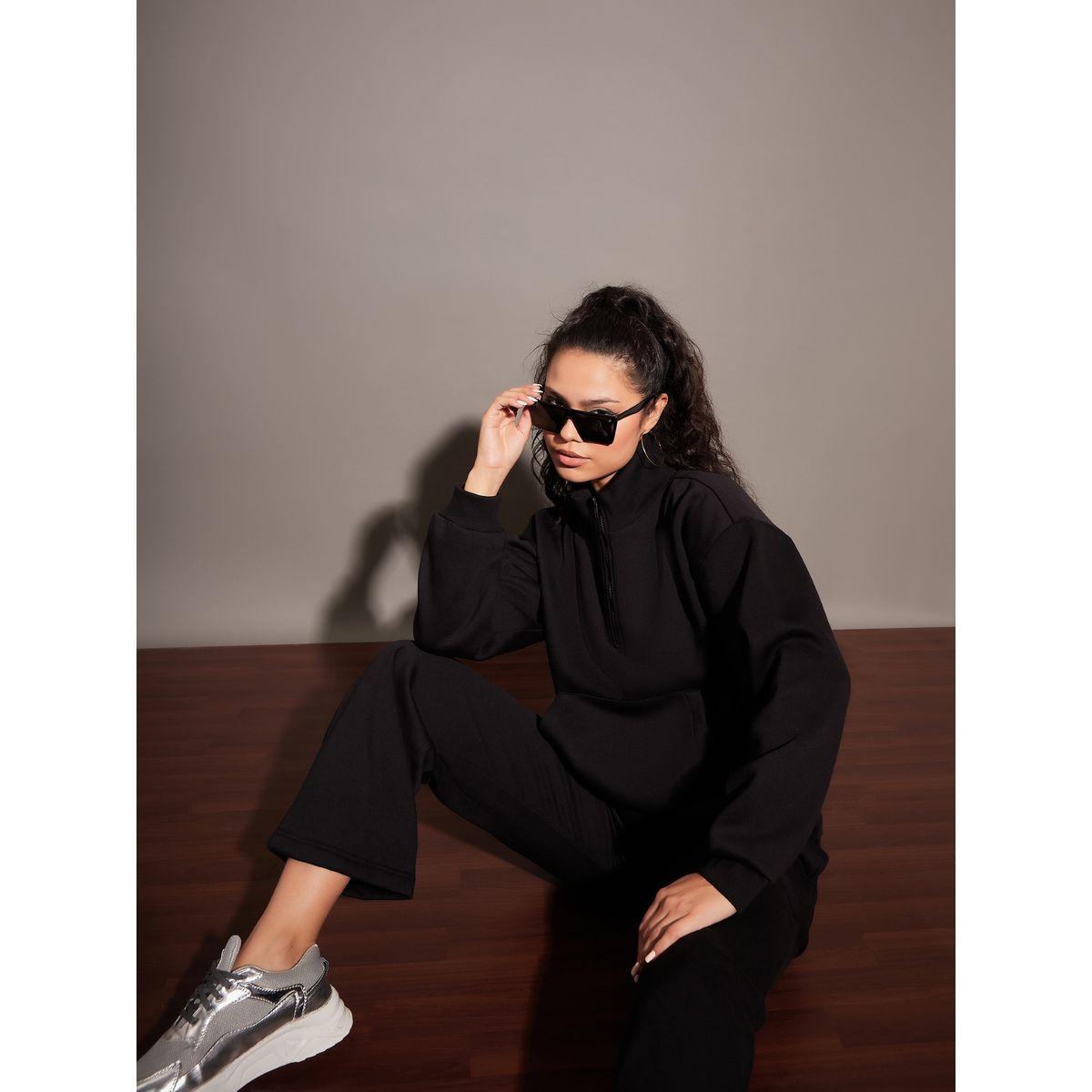 Sassafras X Styli  Regular Fit Half Zip Placket Fleece Sweatshirt-women-winterwear-hoodiesandsweatshirts-sweatshirts-image-7