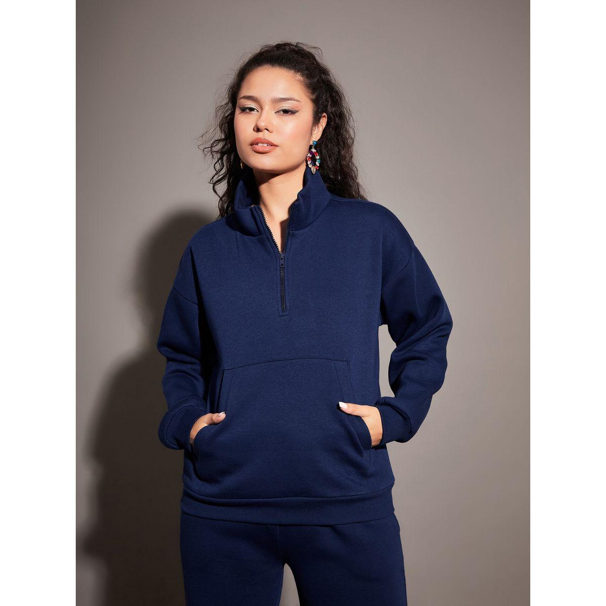 Sassafras X Styli  Regular Fit Half Zip Placket Fleece Sweatshirt-women-winterwear-hoodiesandsweatshirts-sweatshirts-image-1